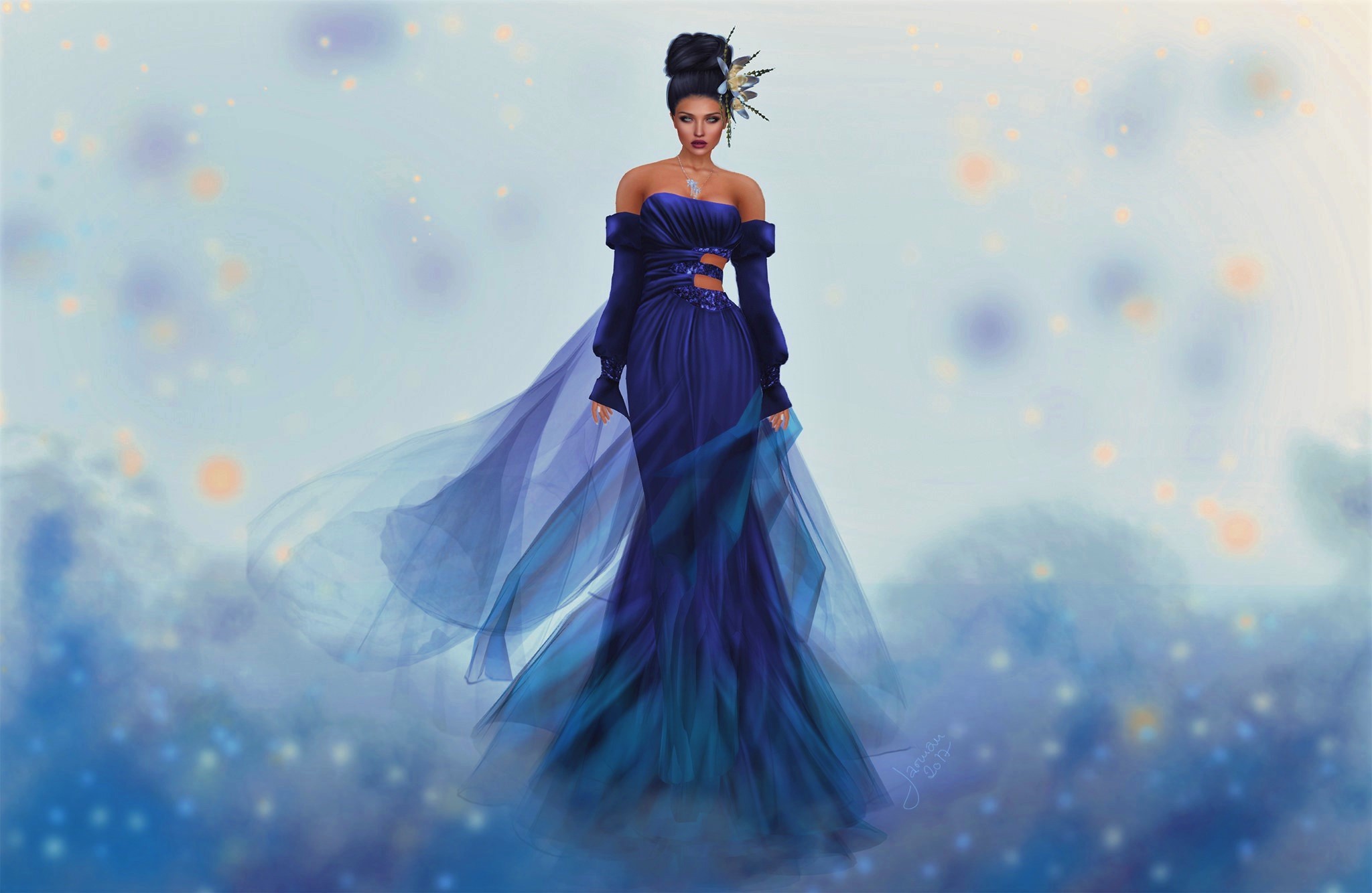 Download mobile wallpaper Fantasy, Women, Blue Dress for free.
