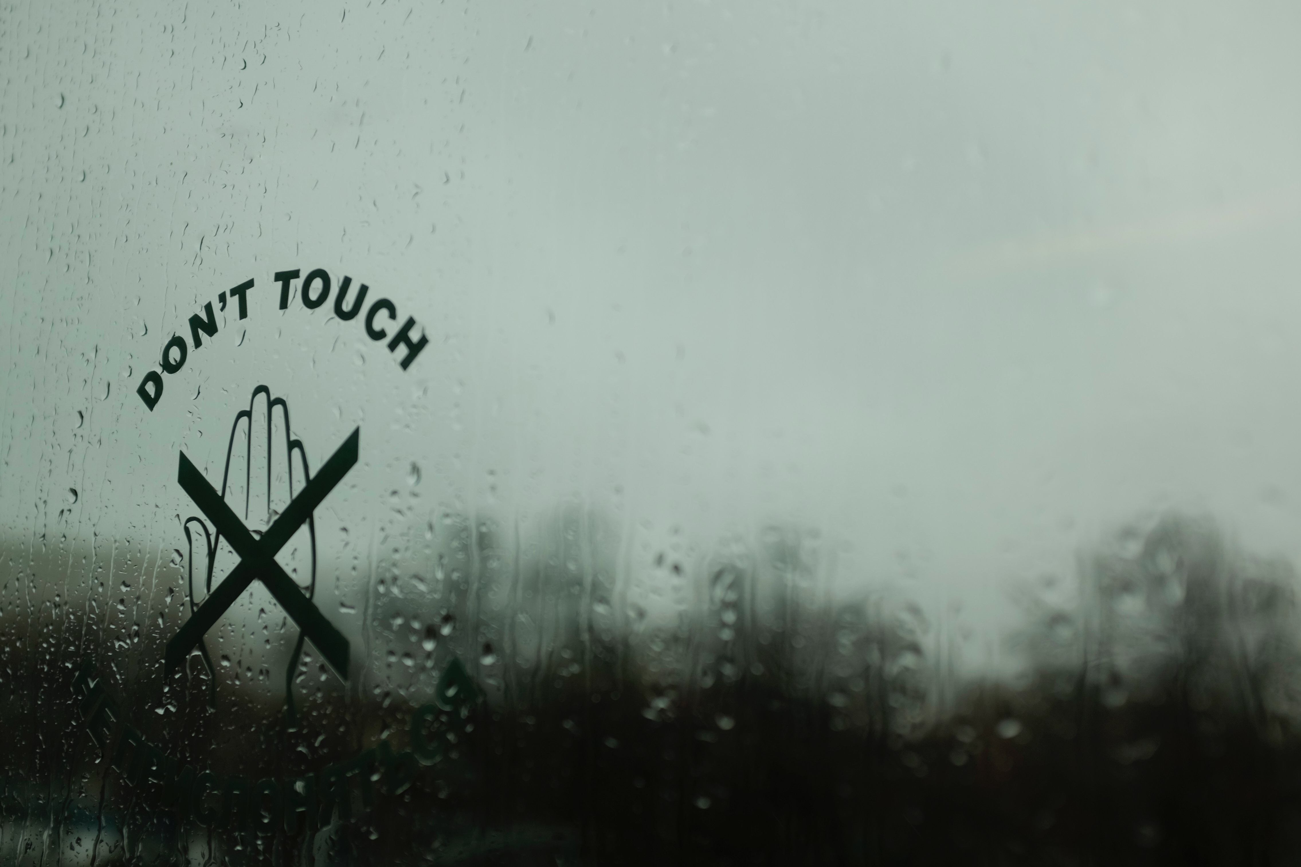 moisture, rain, drops, words, glass, inscription, touching, touch cellphone