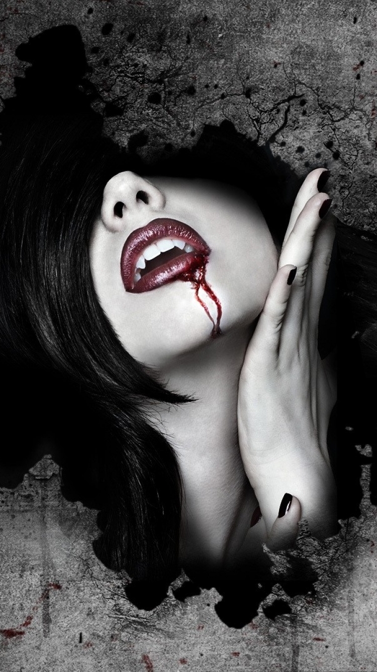 Download mobile wallpaper Fantasy, Blood, Dark, Fangs, Vampire, Lipstick for free.