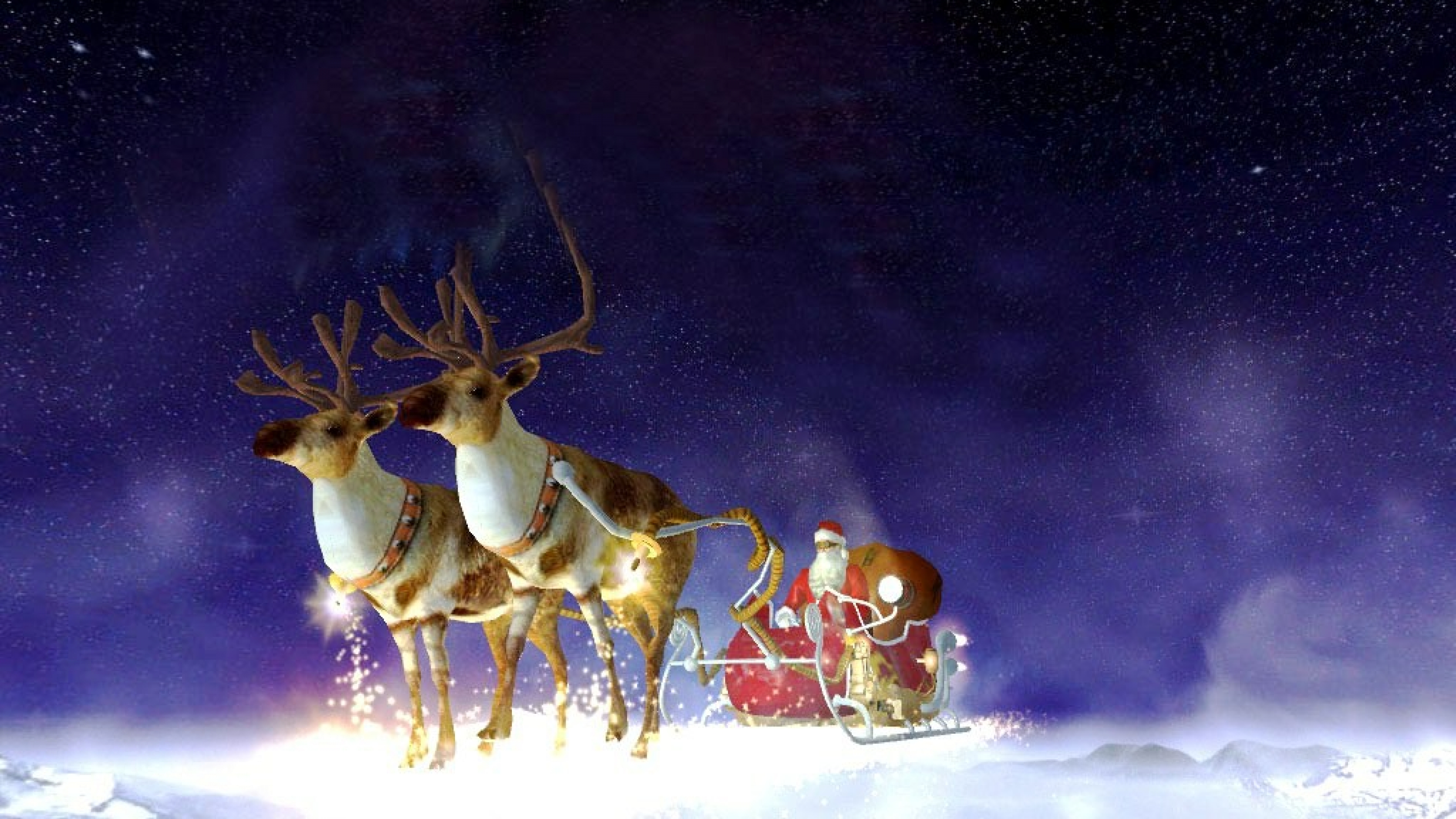 Скачать обои бесплатно Рождество, Сани, Санта Клаус, Праздничные, Северный Олень картинка на рабочий стол ПК