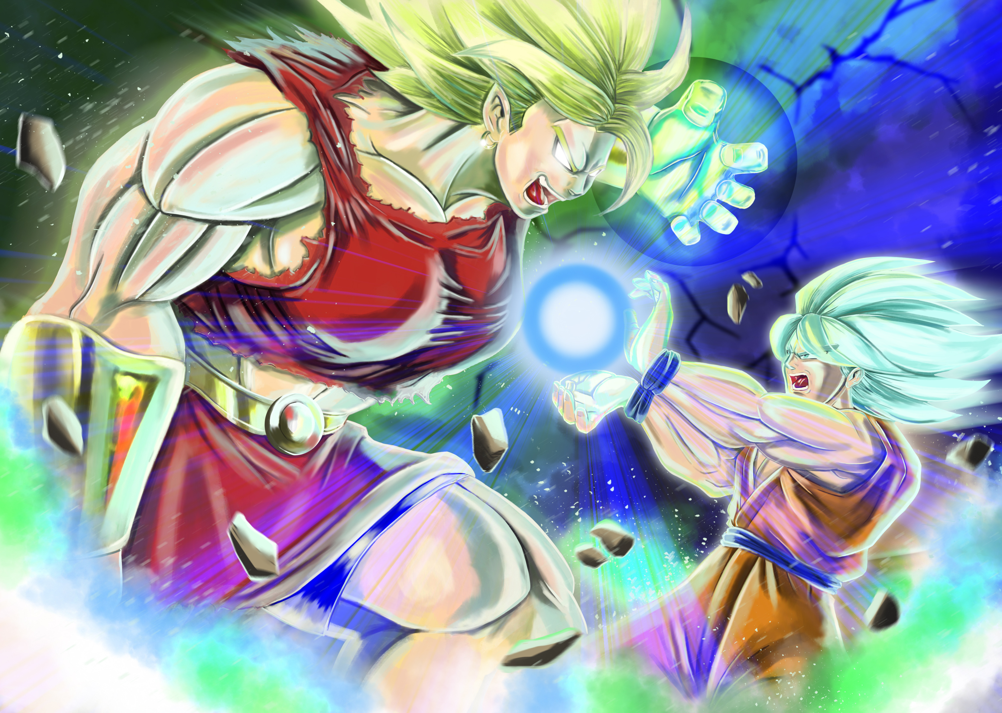 Download mobile wallpaper Anime, Dragon Ball, Goku, Dragon Ball Super, Ssgss Goku, Kale (Dragon Ball) for free.