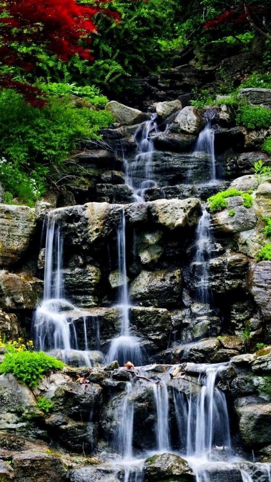 Handy-Wallpaper Natur, Wasser, Wasserfälle, Blume, Wasserfall, Vegetation, Garten, Erde/natur kostenlos herunterladen.