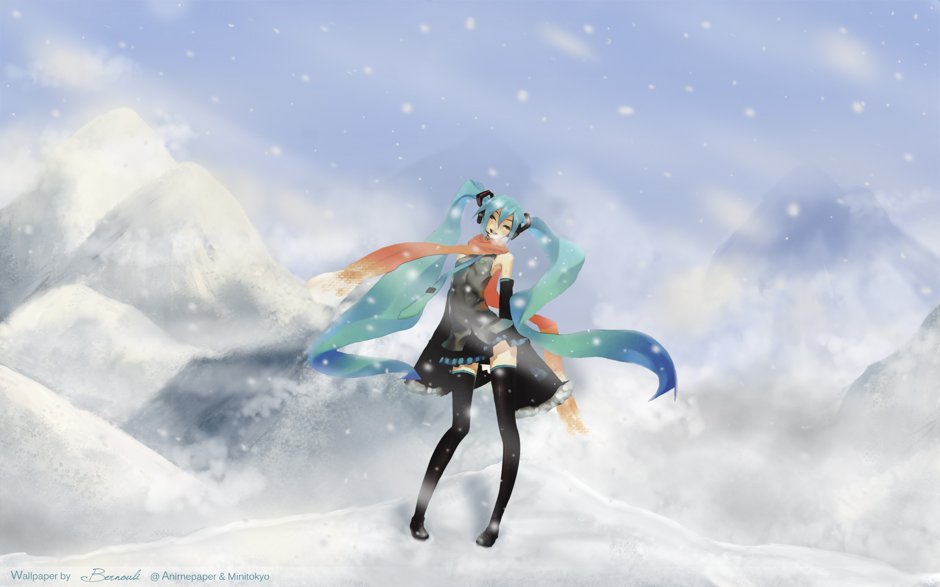 Handy-Wallpaper Schnee, Vocaloid, Hatsune Miku, Animes kostenlos herunterladen.