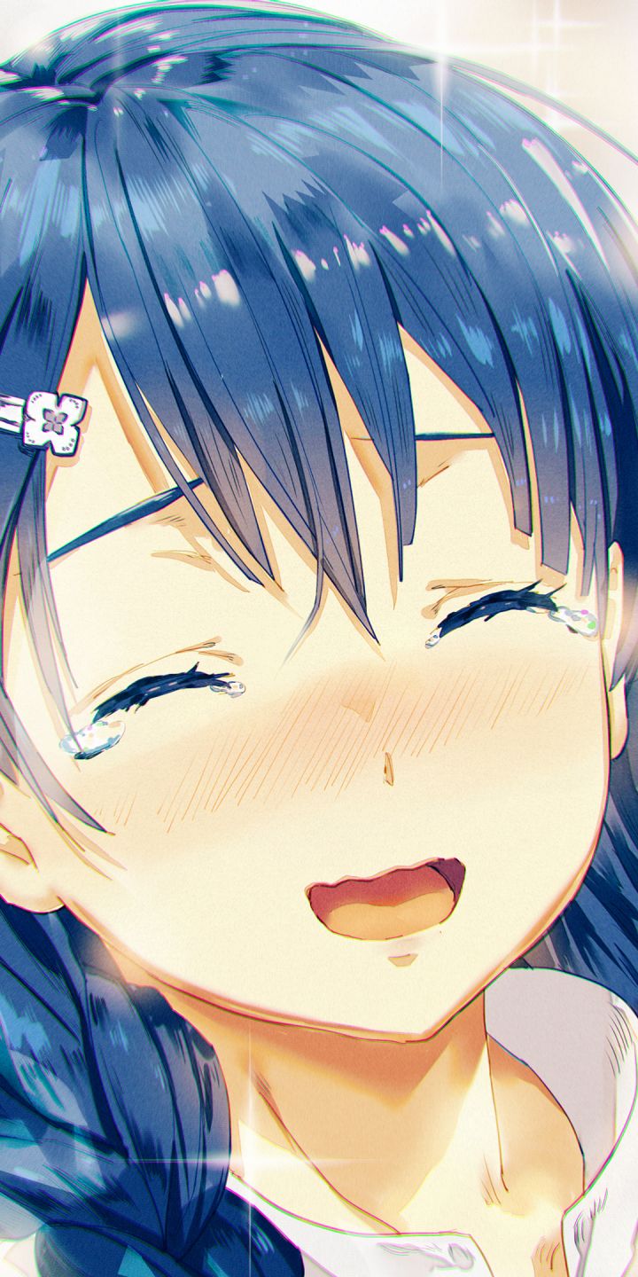 Handy-Wallpaper Lächeln, Gesicht, Erröten, Blaue Haare, Animes, Shokugeki No Soma, Megumi Tadokoro, Essenskriege: Shokugeki No Soma kostenlos herunterladen.