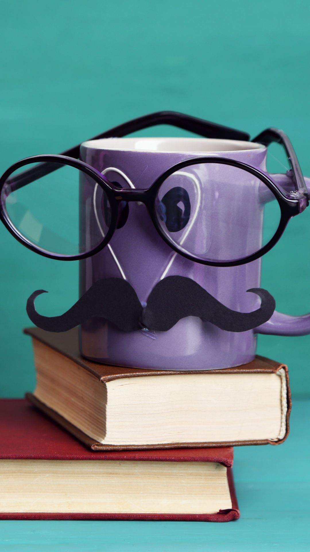Download mobile wallpaper Cup, Book, Glasses, Face, Sunglasses, Man Made, Humor for free.