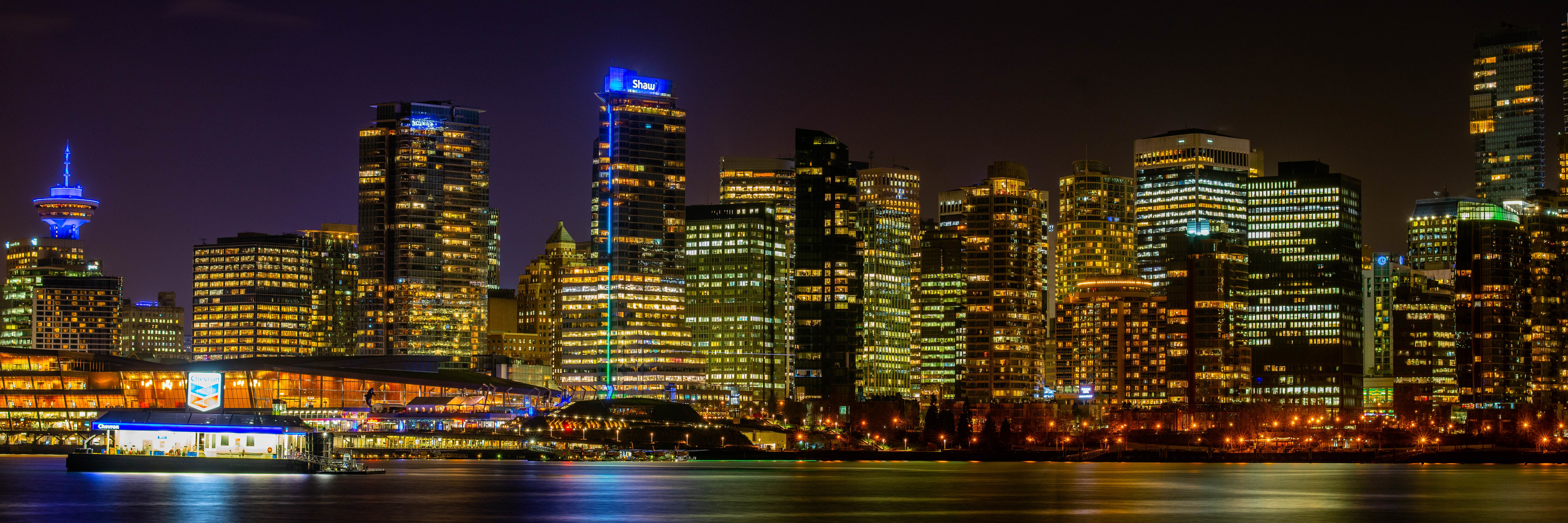 Download mobile wallpaper Cities, Night, City, Skyscraper, Building, Canada, Vancouver, Man Made for free.