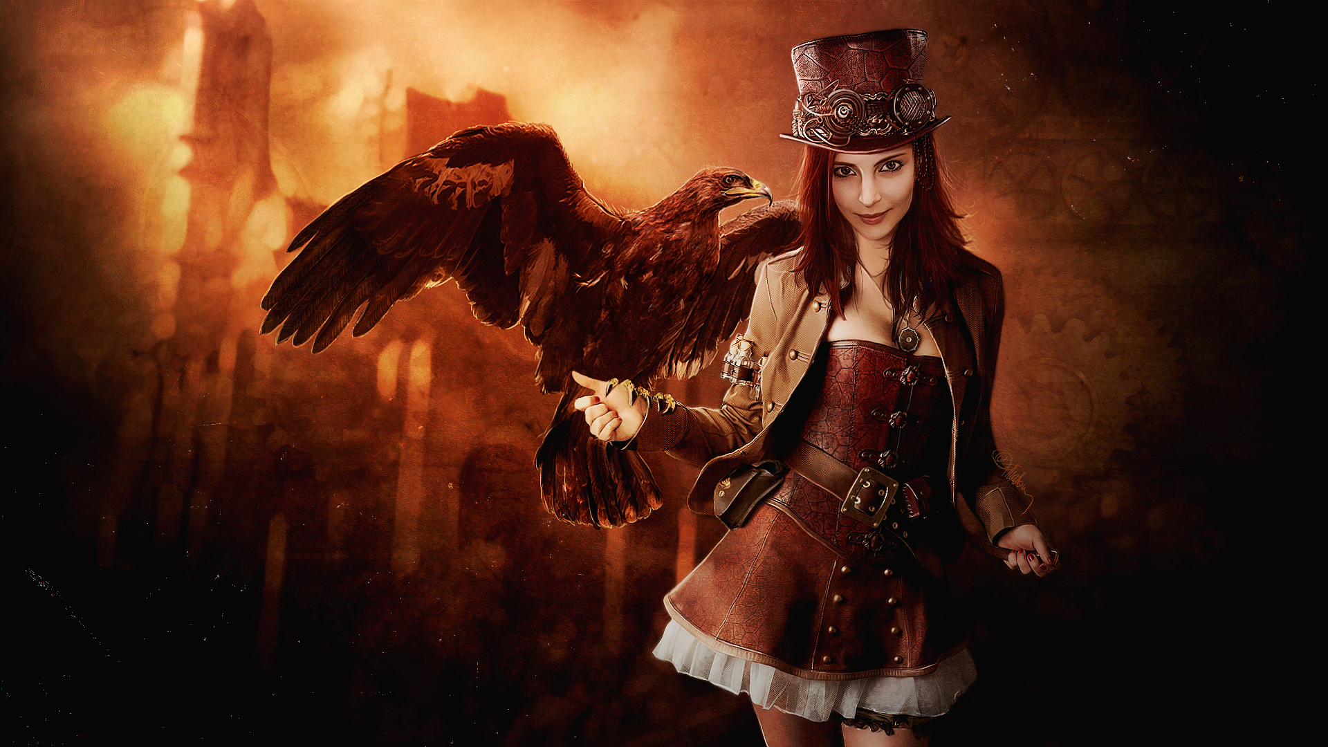 Laden Sie das Fantasie, Adler, Hut, Frauen, Steampunk-Bild kostenlos auf Ihren PC-Desktop herunter