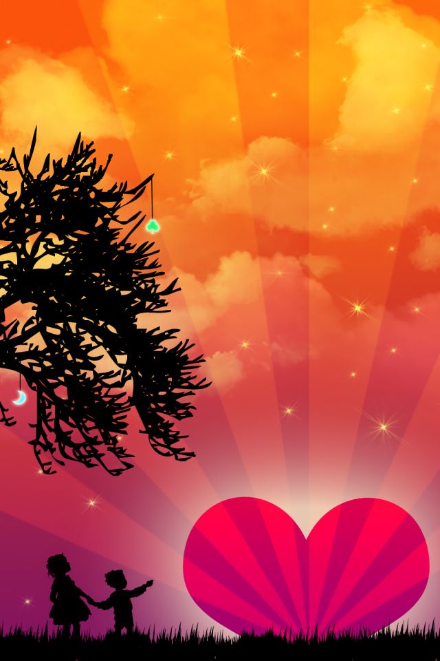 Download mobile wallpaper Stars, Love, Tree, Heart, Artistic, Cloud, Child for free.