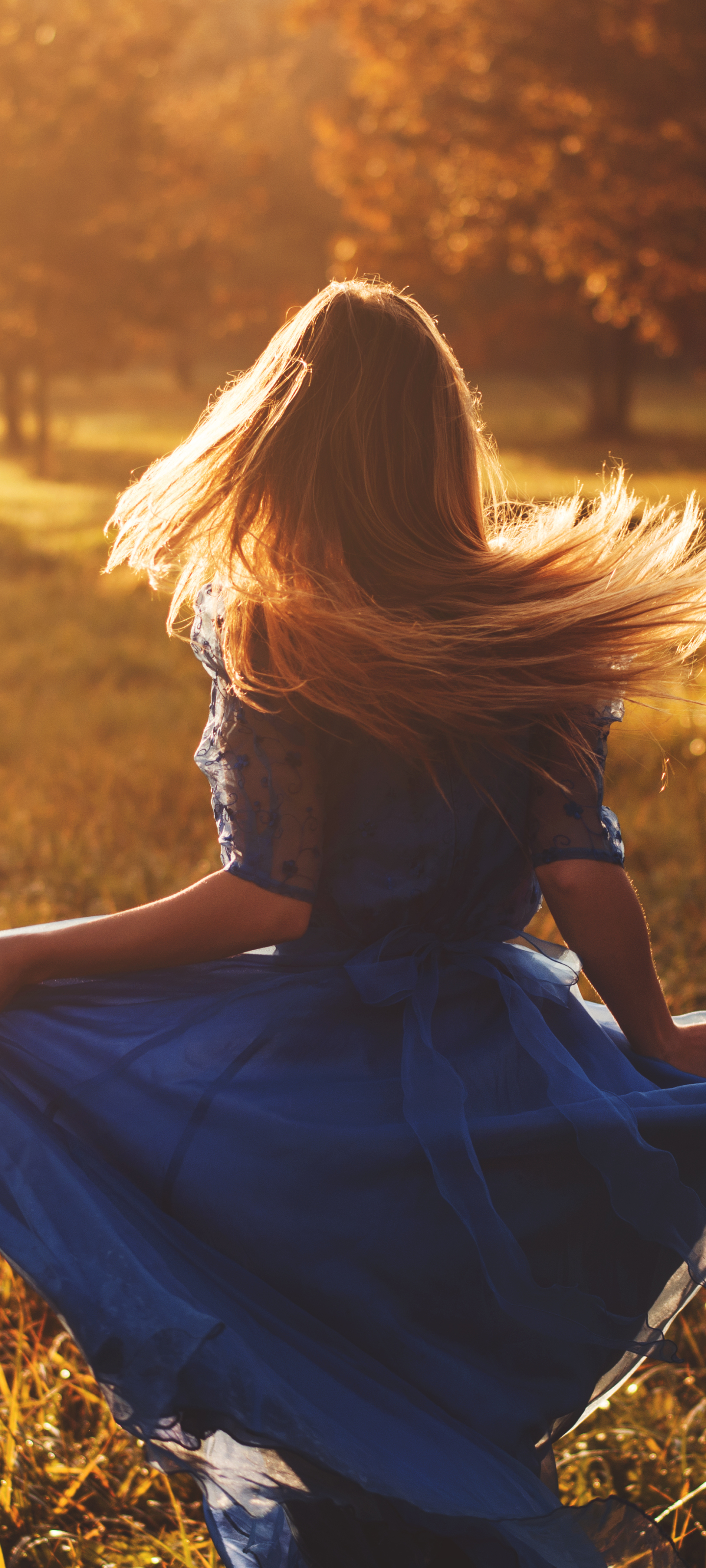 Baixar papel de parede para celular de Cabelo, Mulheres, Parte De Trás, Vestido Azul gratuito.