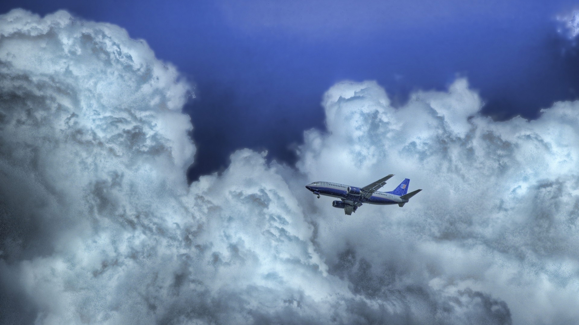 transport, sky, clouds, airplanes, blue Panoramic Wallpaper
