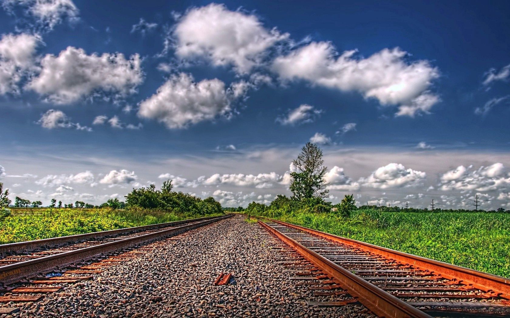 railway, nature, pebble, sky, field, colors, color, paints, rails, sleepers