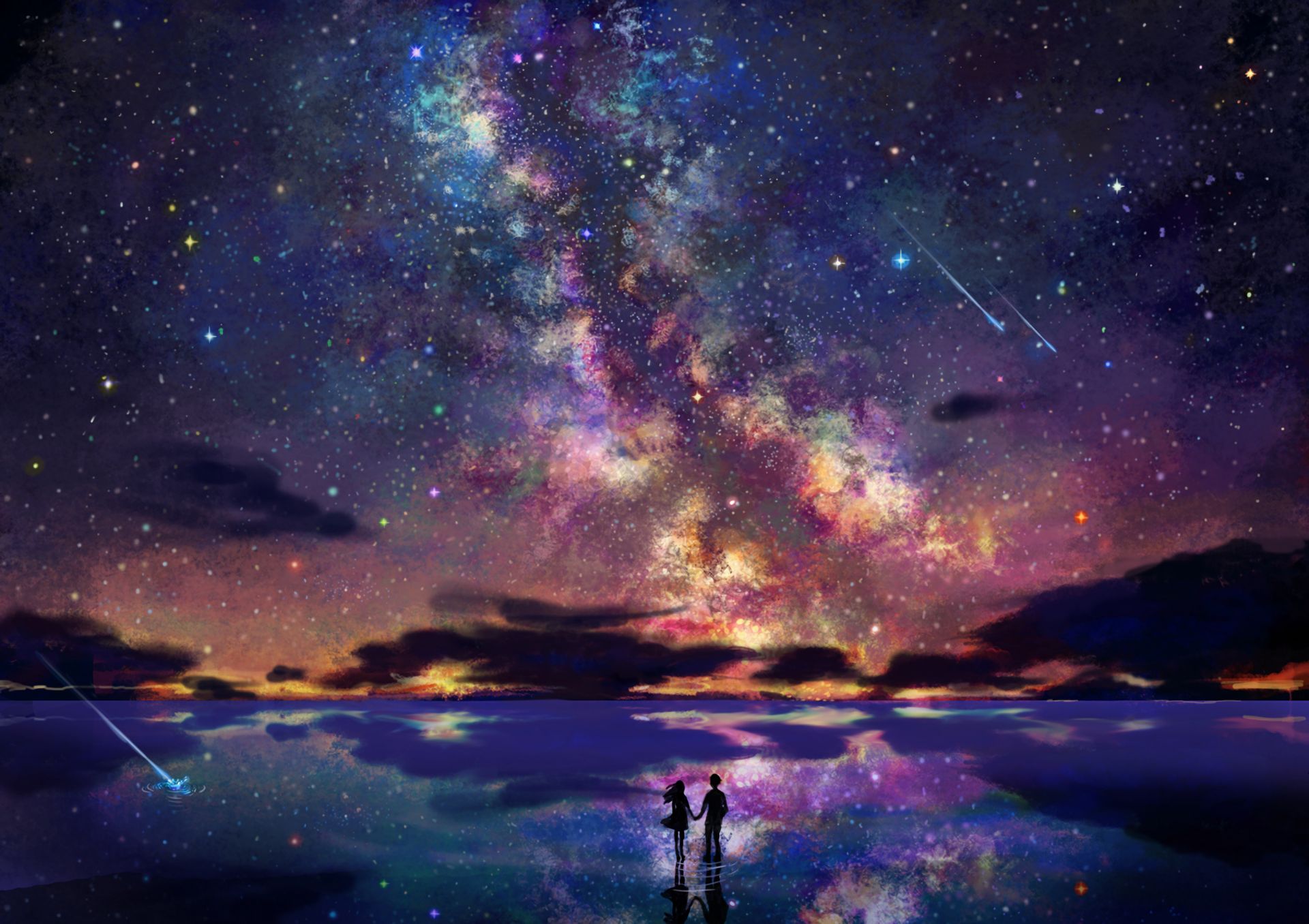 Download mobile wallpaper Anime, Stars, Night, Cloud, Original, Scenic for free.