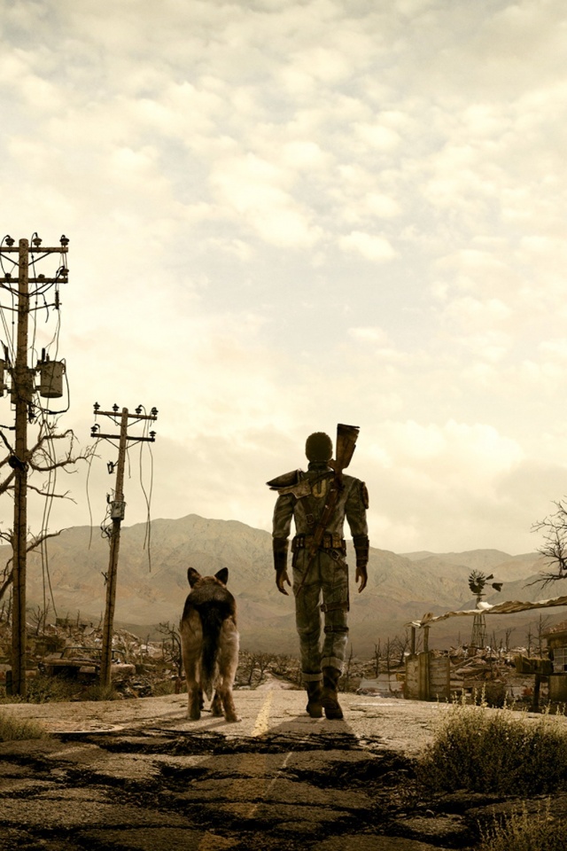 Handy-Wallpaper Straße, Hund, Computerspiele, Ausfallen, Fallout 4 kostenlos herunterladen.