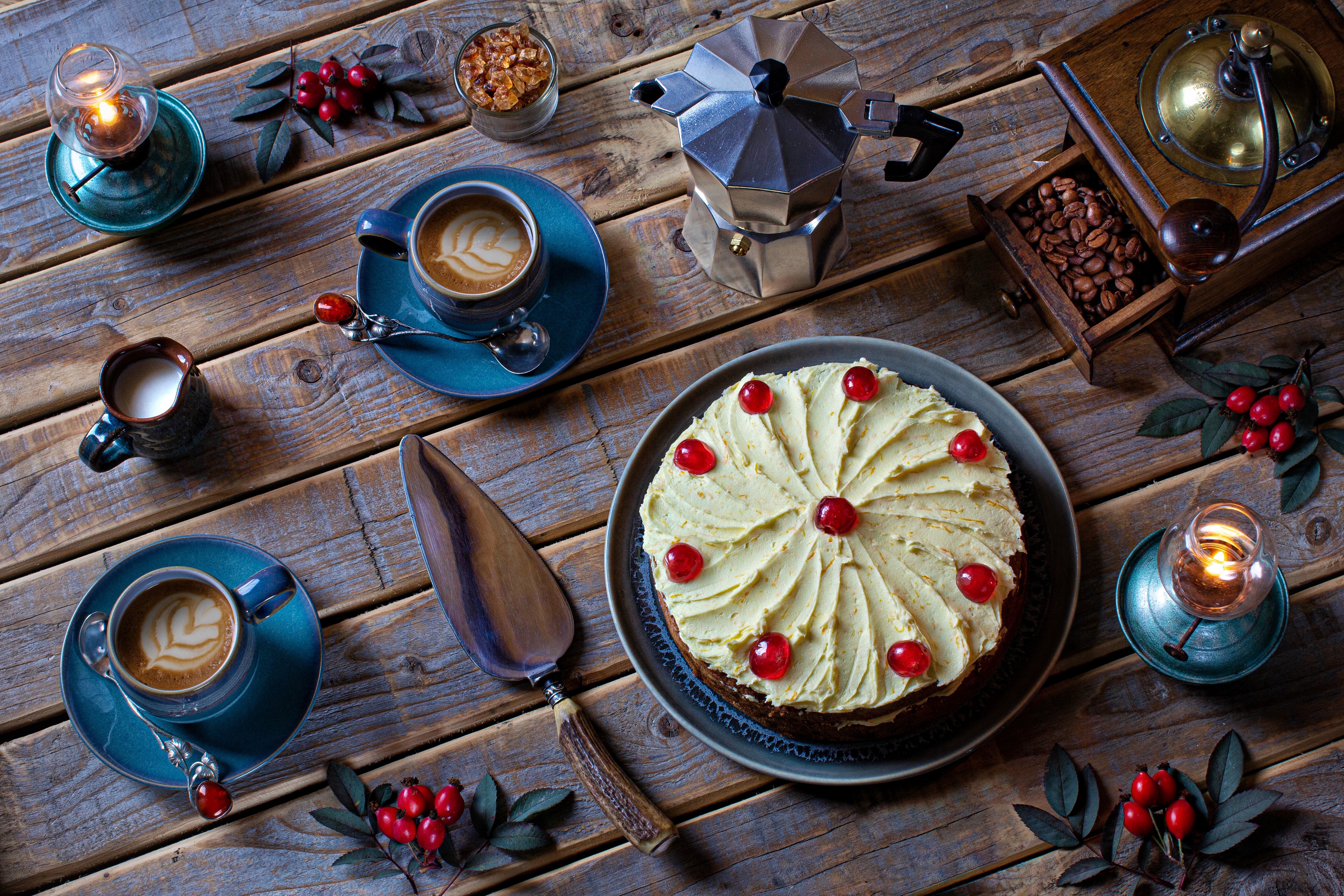 Download mobile wallpaper Food, Coffee, Still Life, Cake, Candle, Coffee Beans for free.