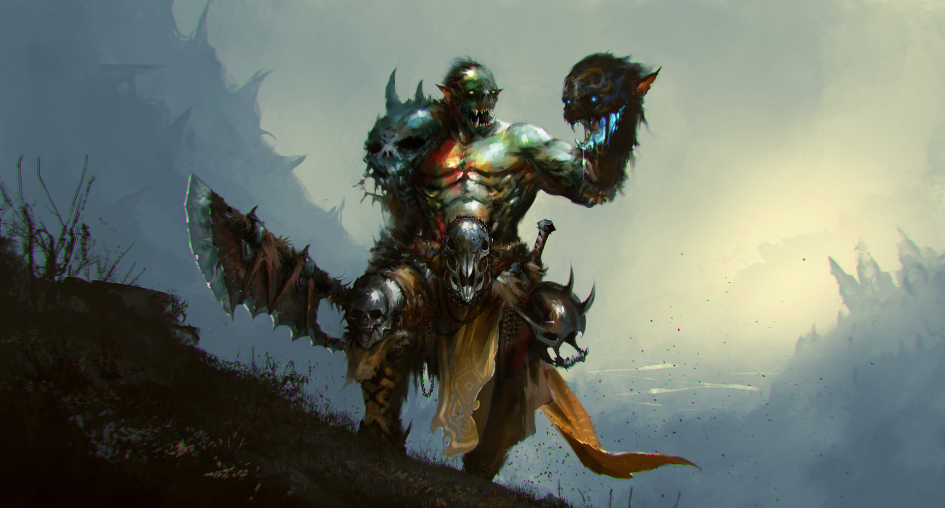Laden Sie das Fantasie, Krieger, Kreatur, Schwert, Ork-Bild kostenlos auf Ihren PC-Desktop herunter
