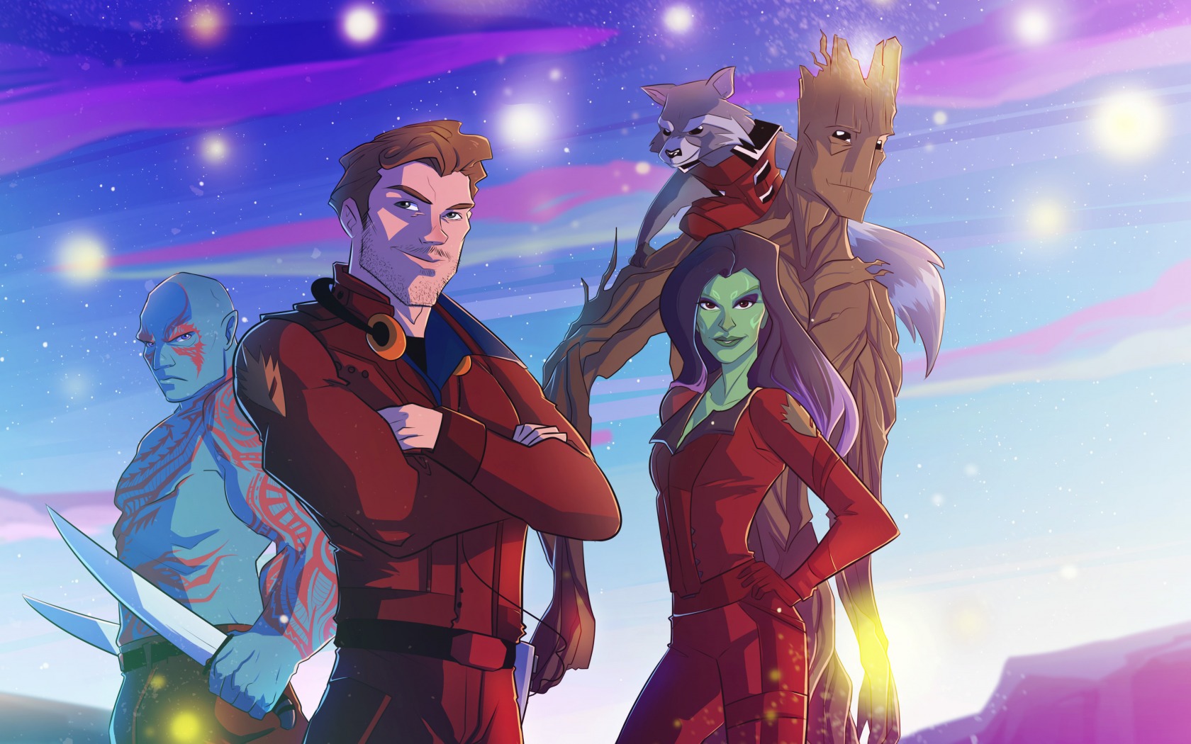 marvel's guardians of the galaxy, tv show, drax the destroyer, gamora, groot, peter quill, rocket raccoon, star lord