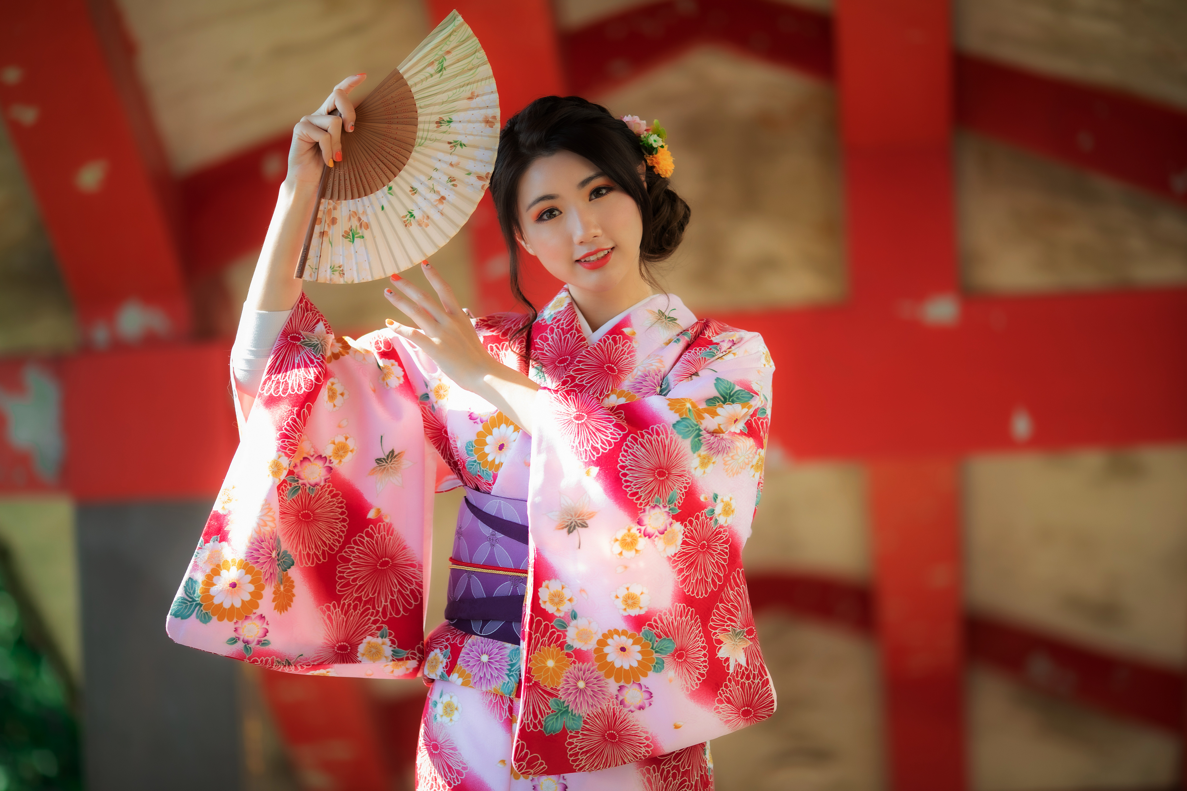 Handy-Wallpaper Kimono, Modell, Fan, Frauen, Schwarzes Haar, Asiatinnen kostenlos herunterladen.