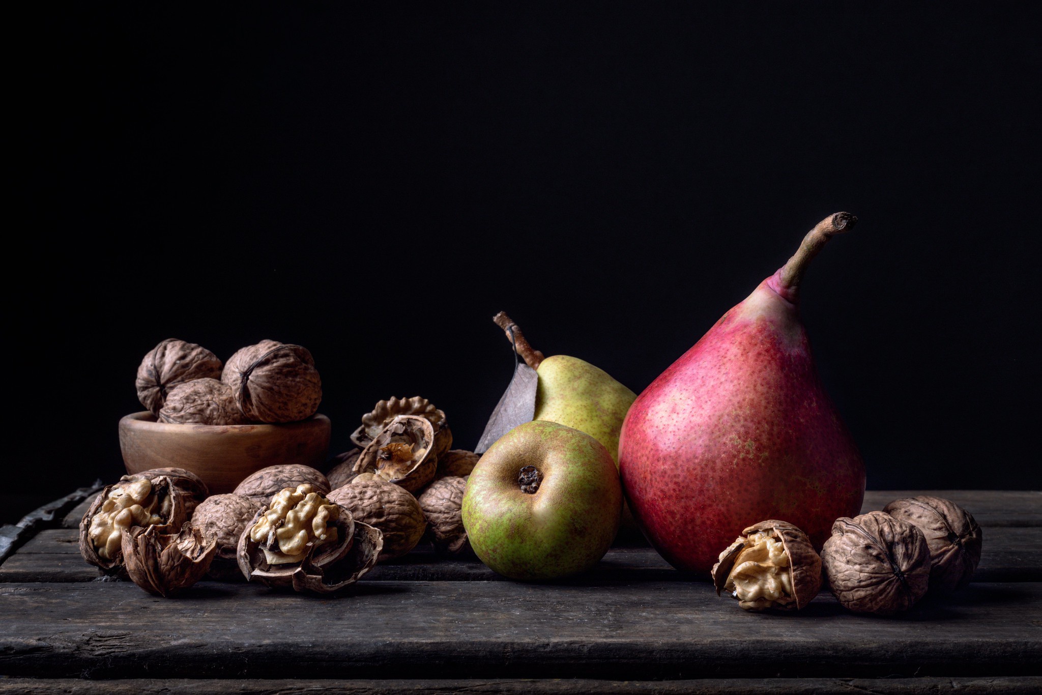 Download mobile wallpaper Food, Still Life, Pear, Walnut for free.