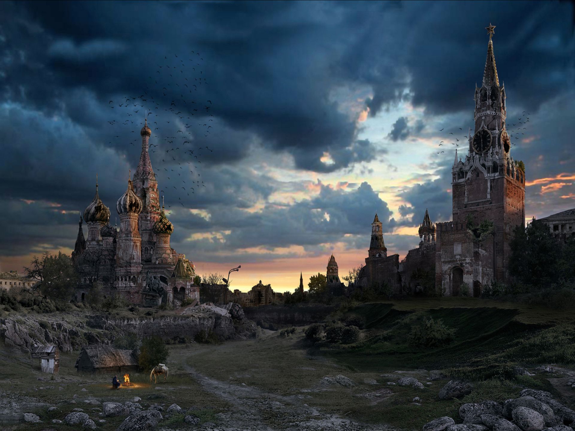 sci fi, post apocalyptic, building, church, moscow, russia