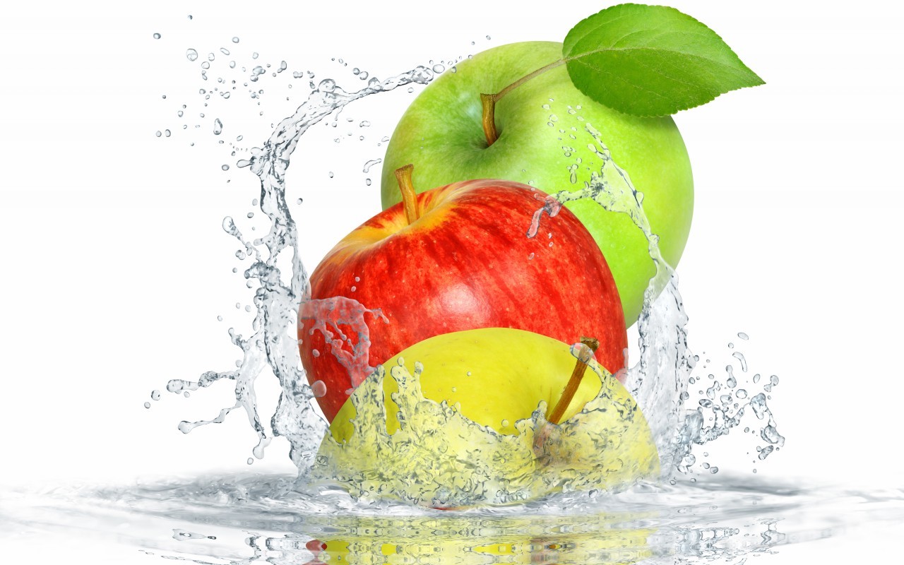 16258 завантажити шпалери яблука, фрукти, їжа, вода - заставки і картинки безкоштовно