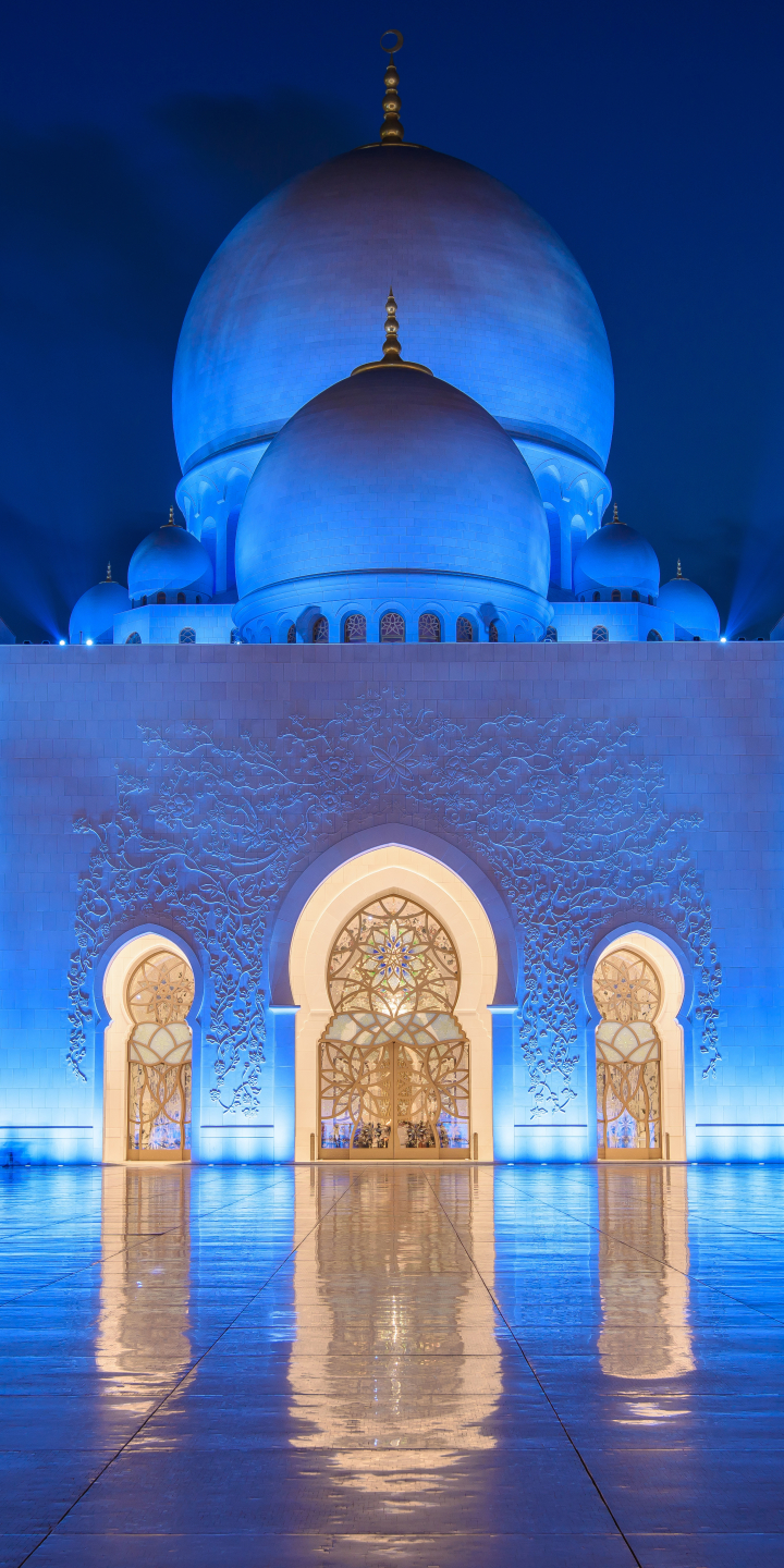 Handy-Wallpaper Architektur, Kuppel, Vereinigte Arabische Emirate, Nacht, Abu Dhabi, Moschee, Scheich Zayid Moschee, Die Architektur, Religiös, Moscheen kostenlos herunterladen.