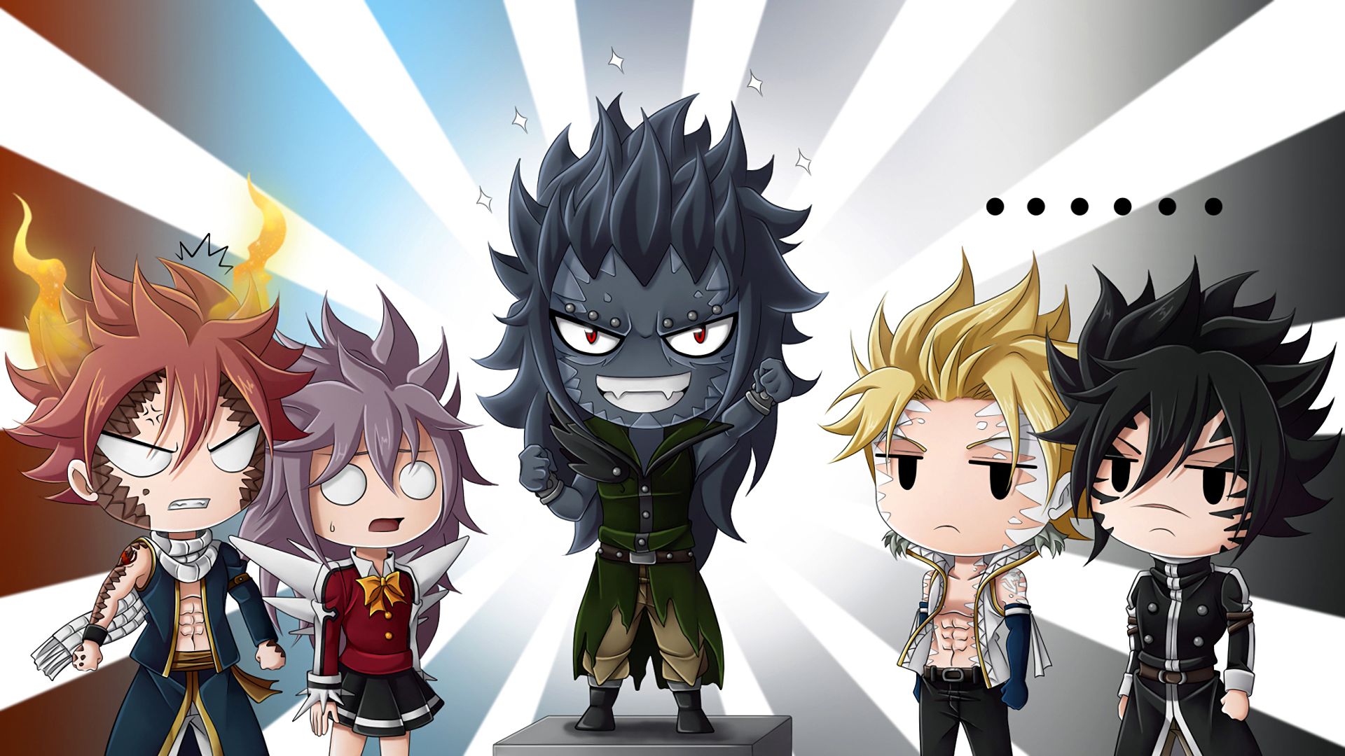anime, fairy tail, gajeel redfox, natsu dragneel, rogue cheney, sting eucliffe, wendy marvell