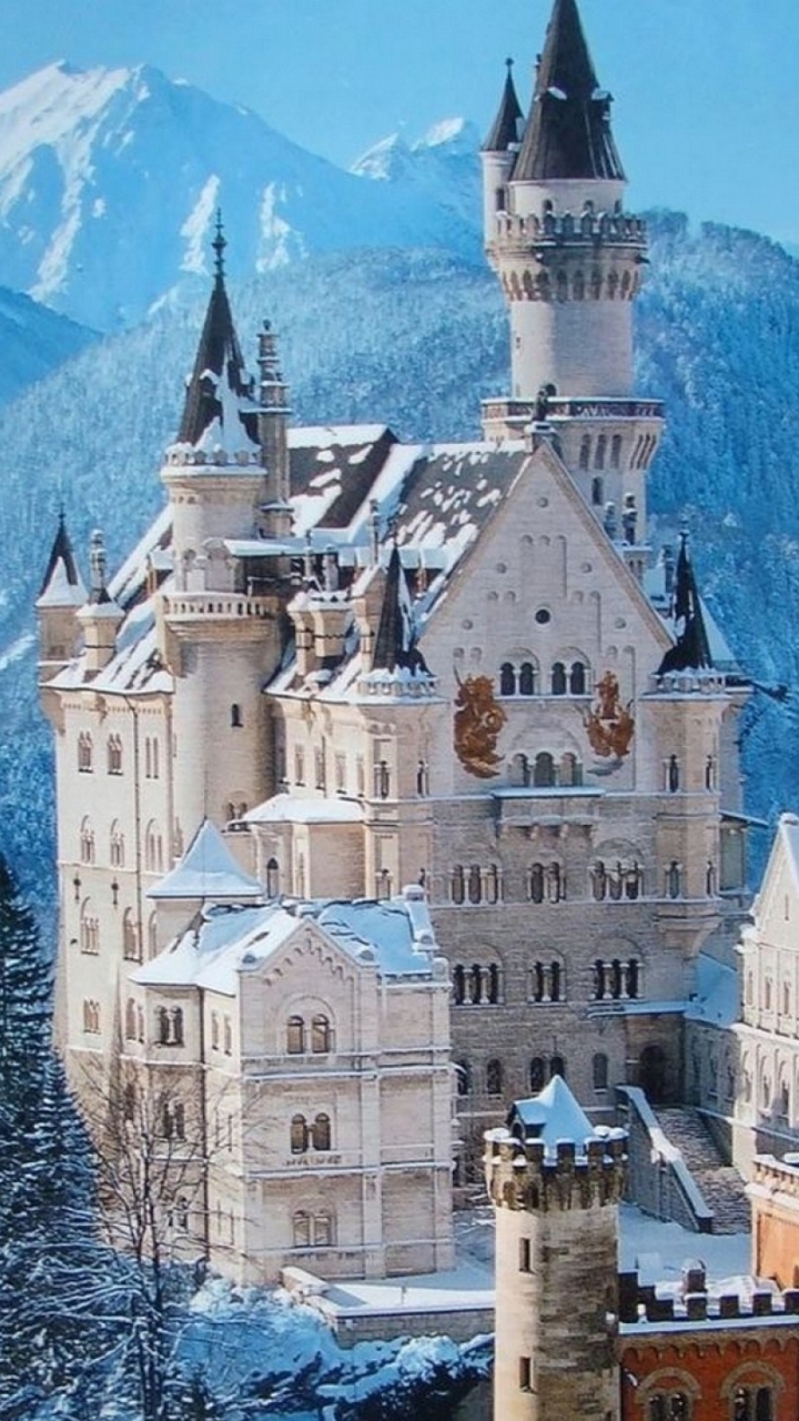 Handy-Wallpaper Winter, Schlösser, Deutschland, Bayern, Schloss Neuschwanstein, Menschengemacht, Schloss kostenlos herunterladen.