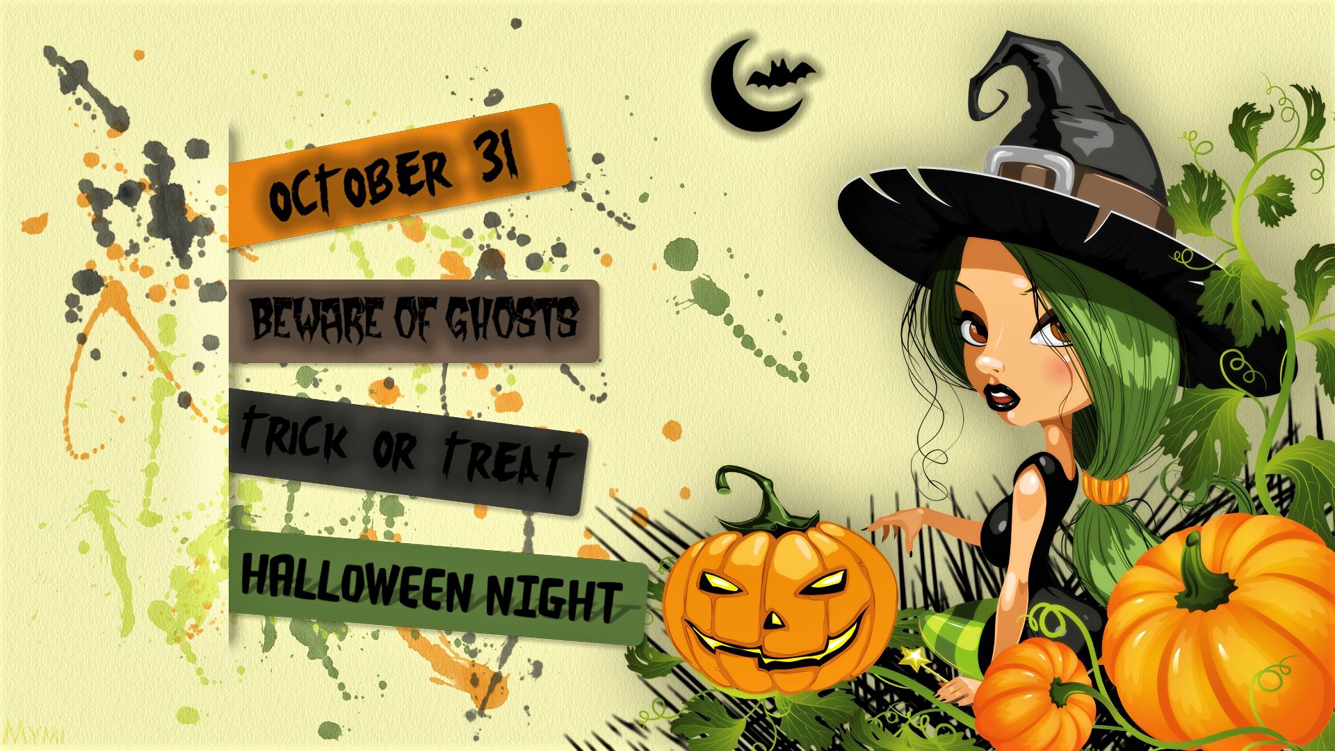 Free download wallpaper Halloween, Holiday, Green Hair, Witch, Lipstick, Jack O' Lantern, Witch Hat on your PC desktop