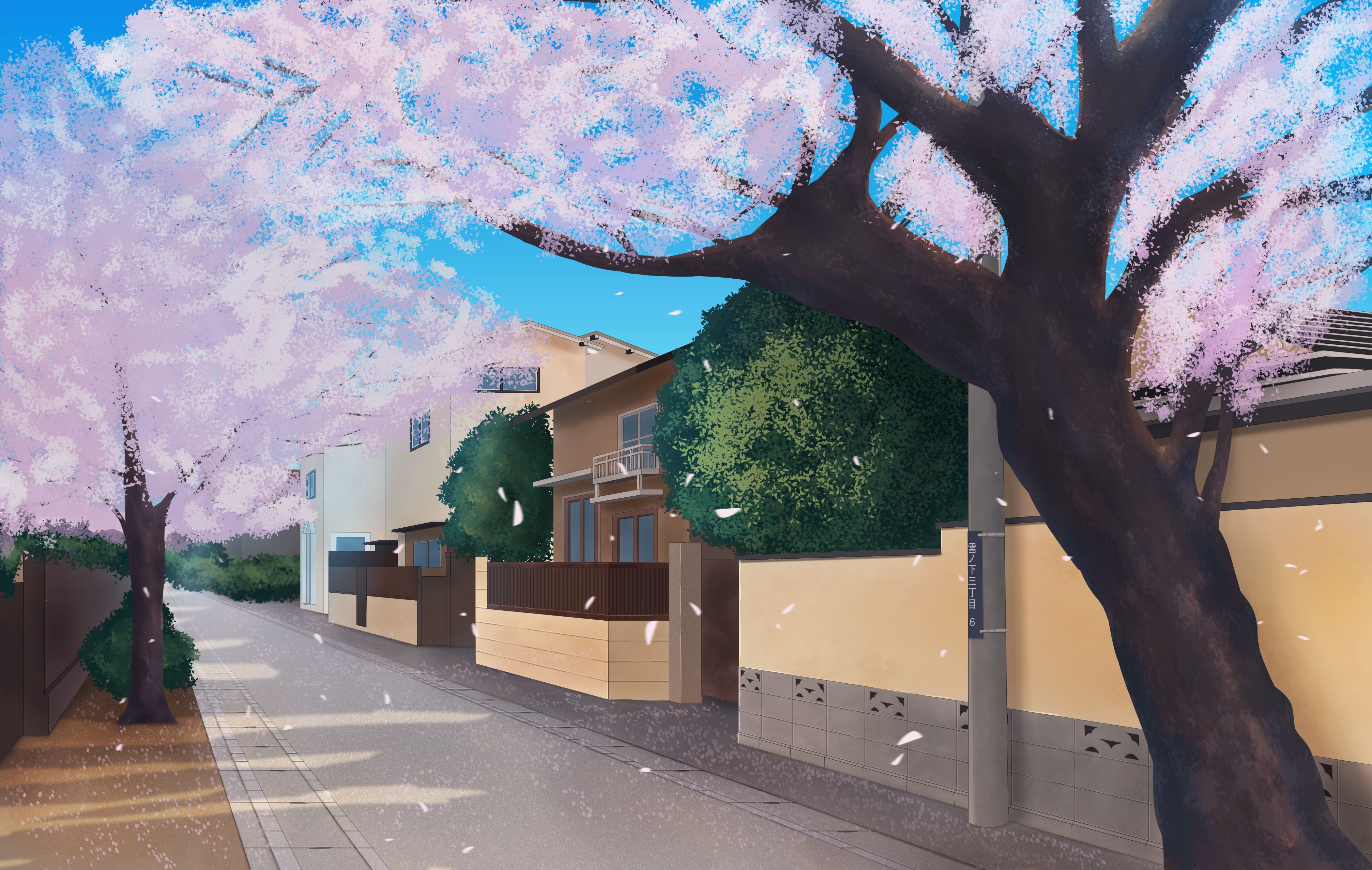 Free download wallpaper Anime, Building, Road, Tree, House on your PC desktop