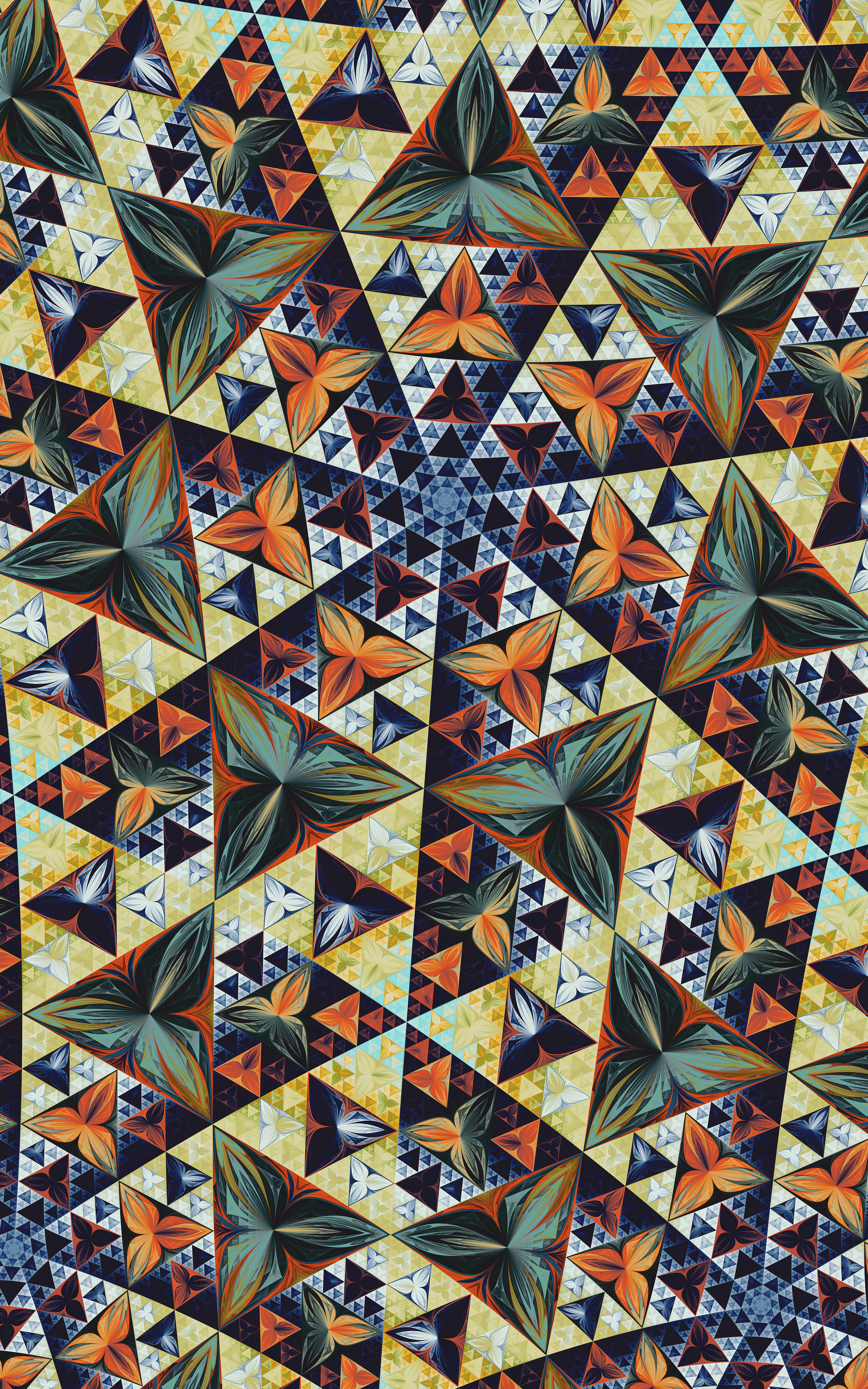 Laden Sie das Muster, Symmetrie, Kaleidoskop, Dreiecke, Fraktale, Textur, Texturen-Bild kostenlos auf Ihren PC-Desktop herunter