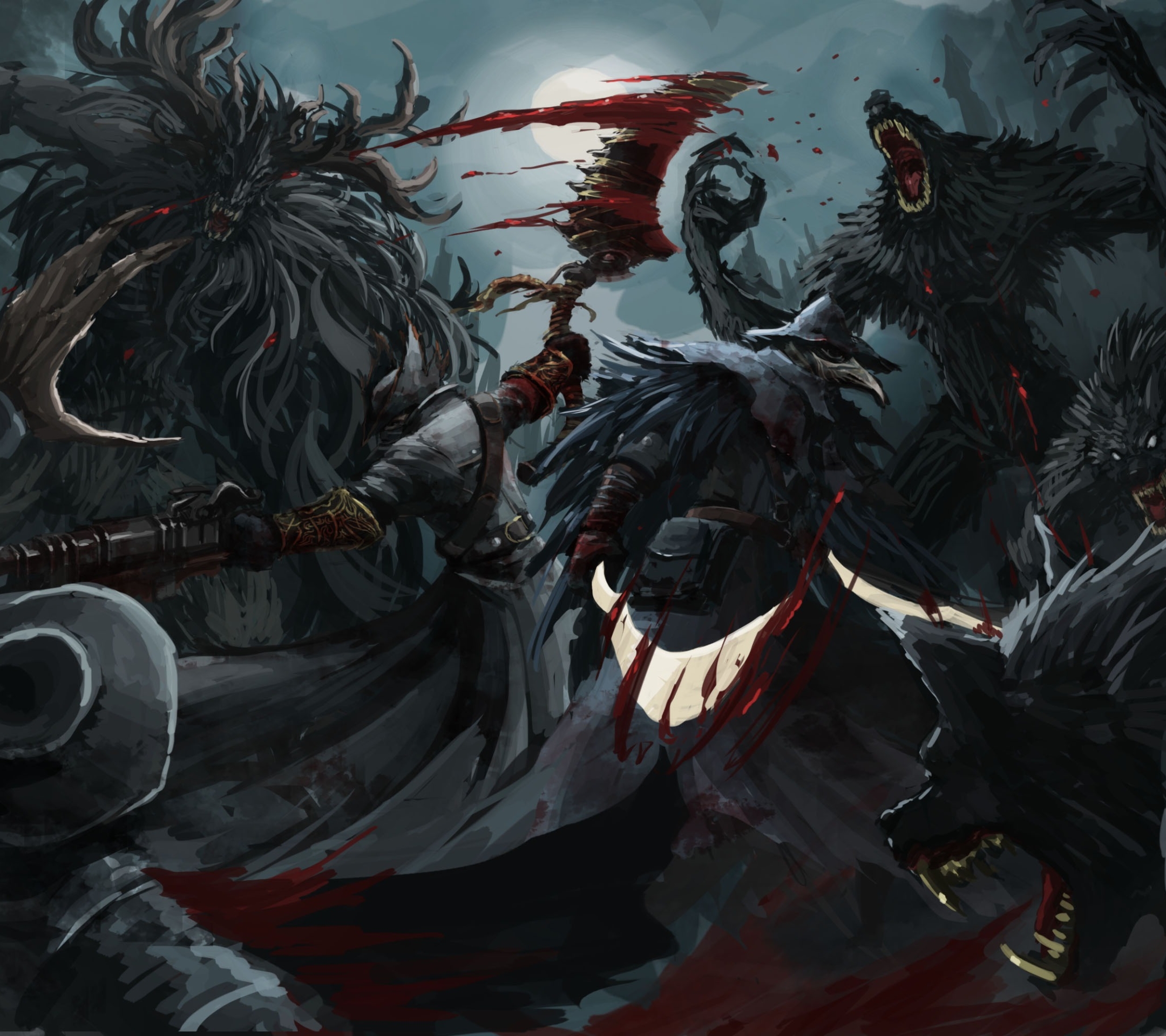 Free download wallpaper Blood, Dark, Battle, Werewolf, Sword, Video Game, Bloodborne on your PC desktop