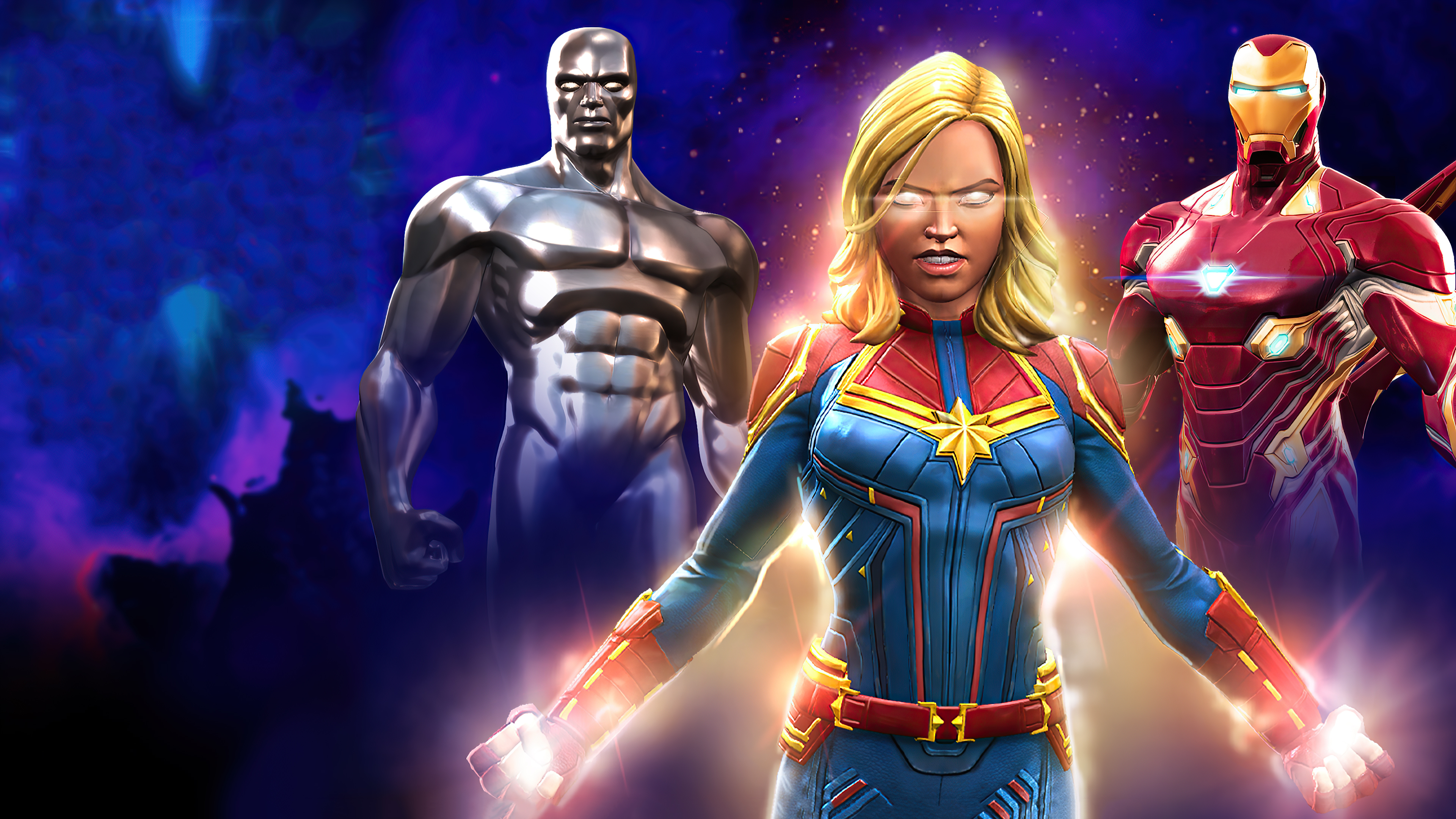 Baixar papel de parede para celular de Homem De Ferro, Videogame, Capitão Marvel, Surfista Prateado, Carol Danvers, Marvel: Contest Of Champions gratuito.