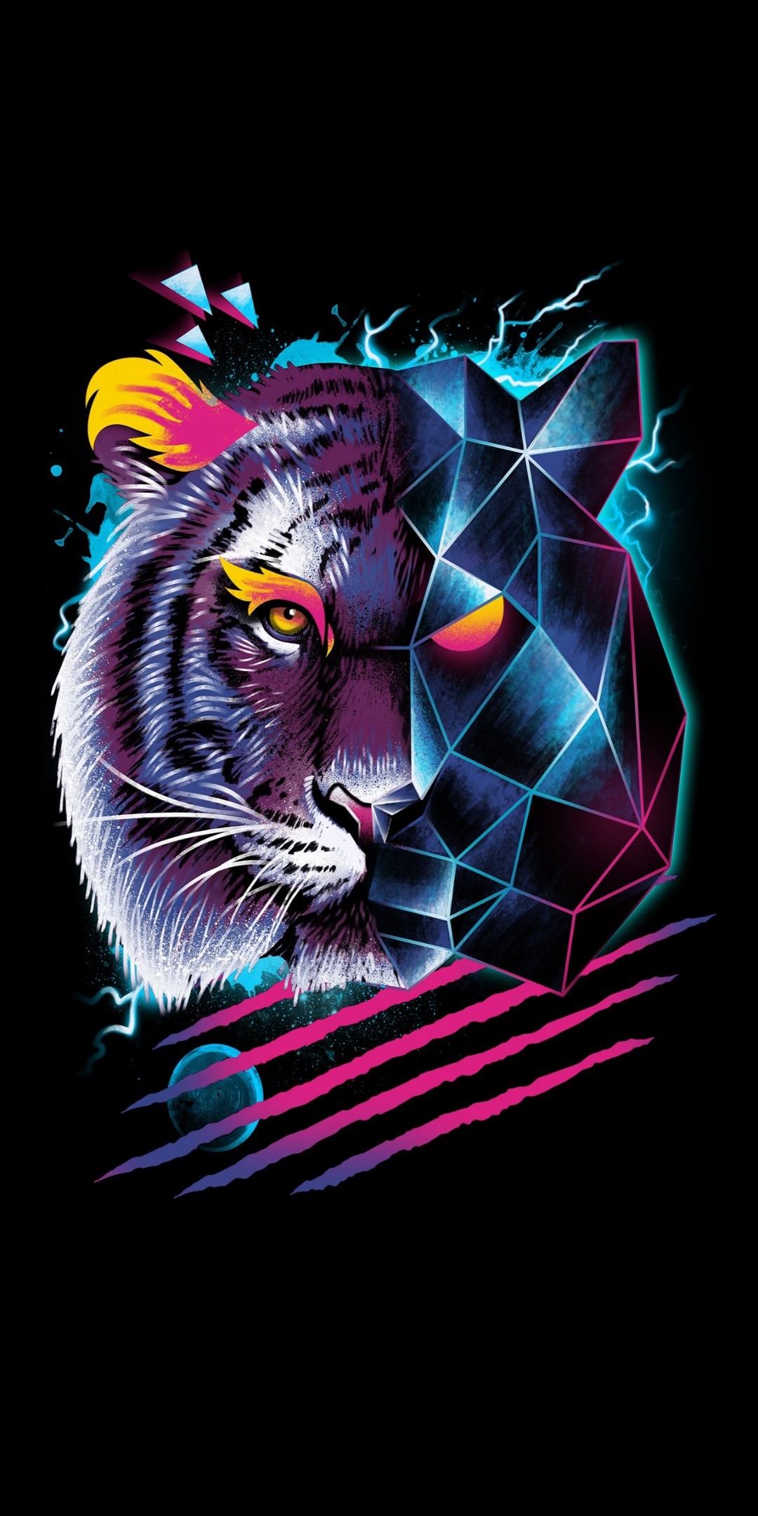 Download mobile wallpaper Tiger, Animal, Retro, Artistic for free.