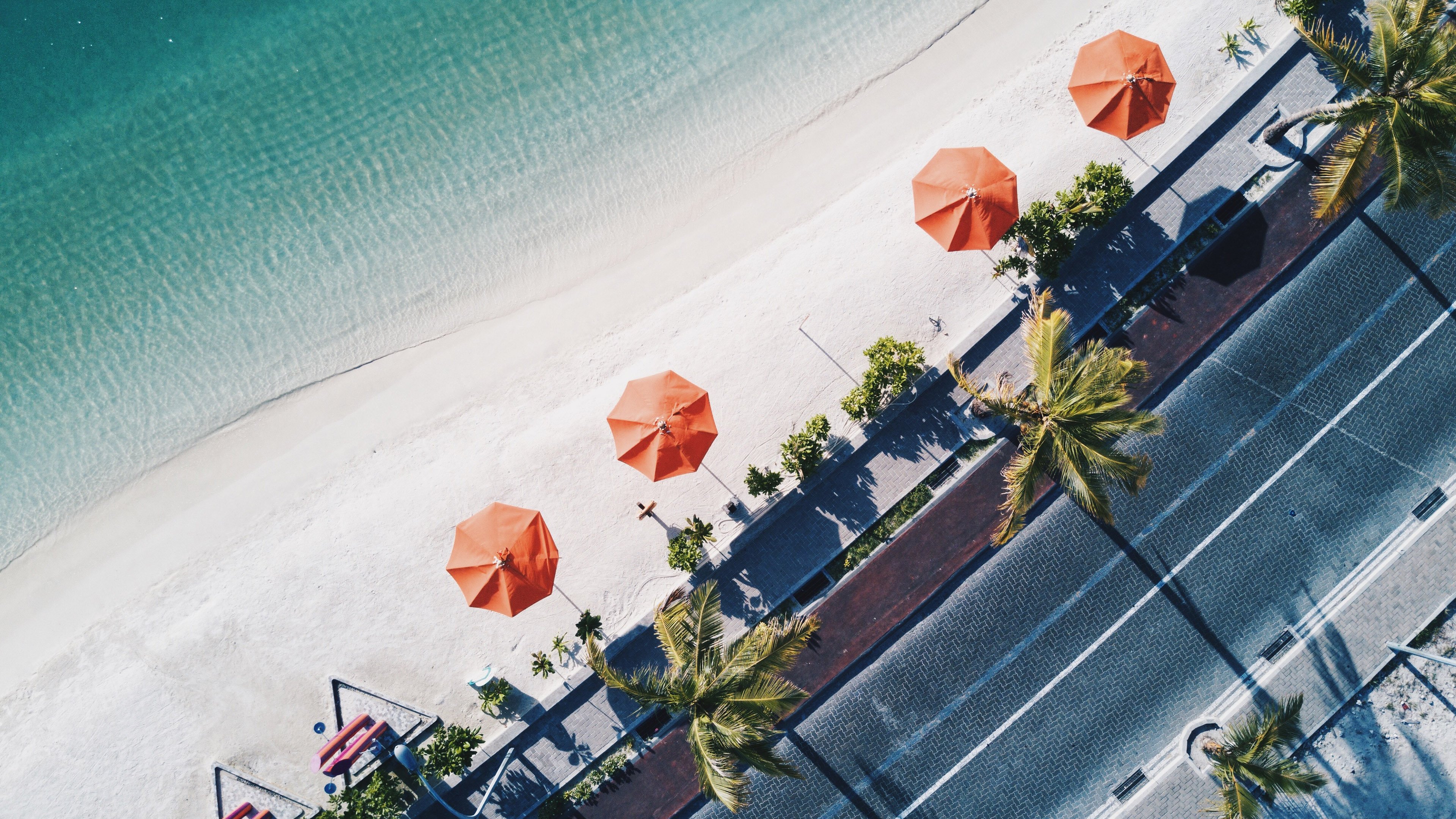 Download mobile wallpaper Beach, Road, Umbrella, Photography, Aerial for free.