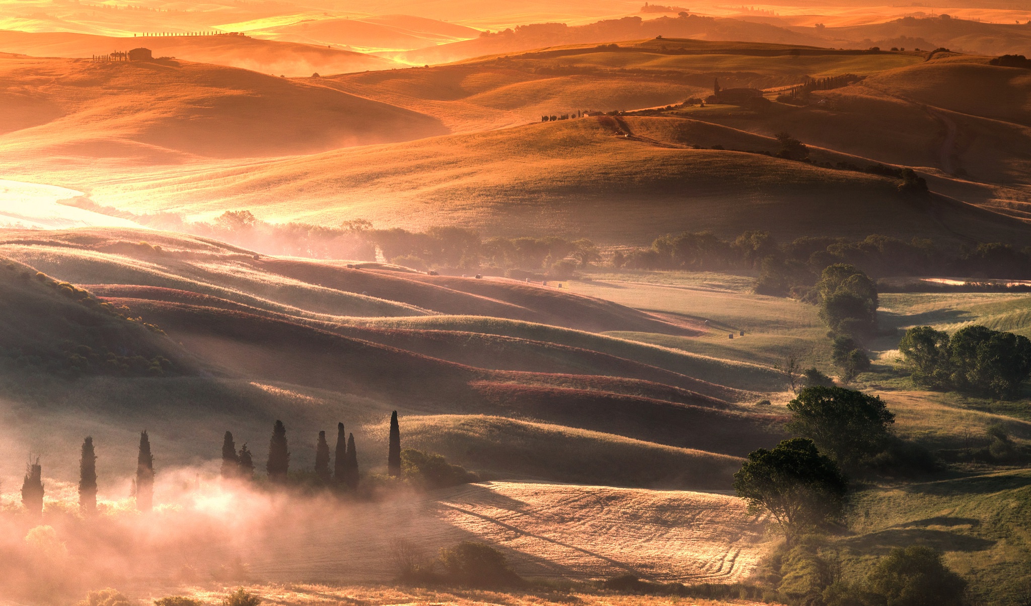 Free download wallpaper Landscape, Italy, Sunrise, Hill, Photography, Tuscany on your PC desktop
