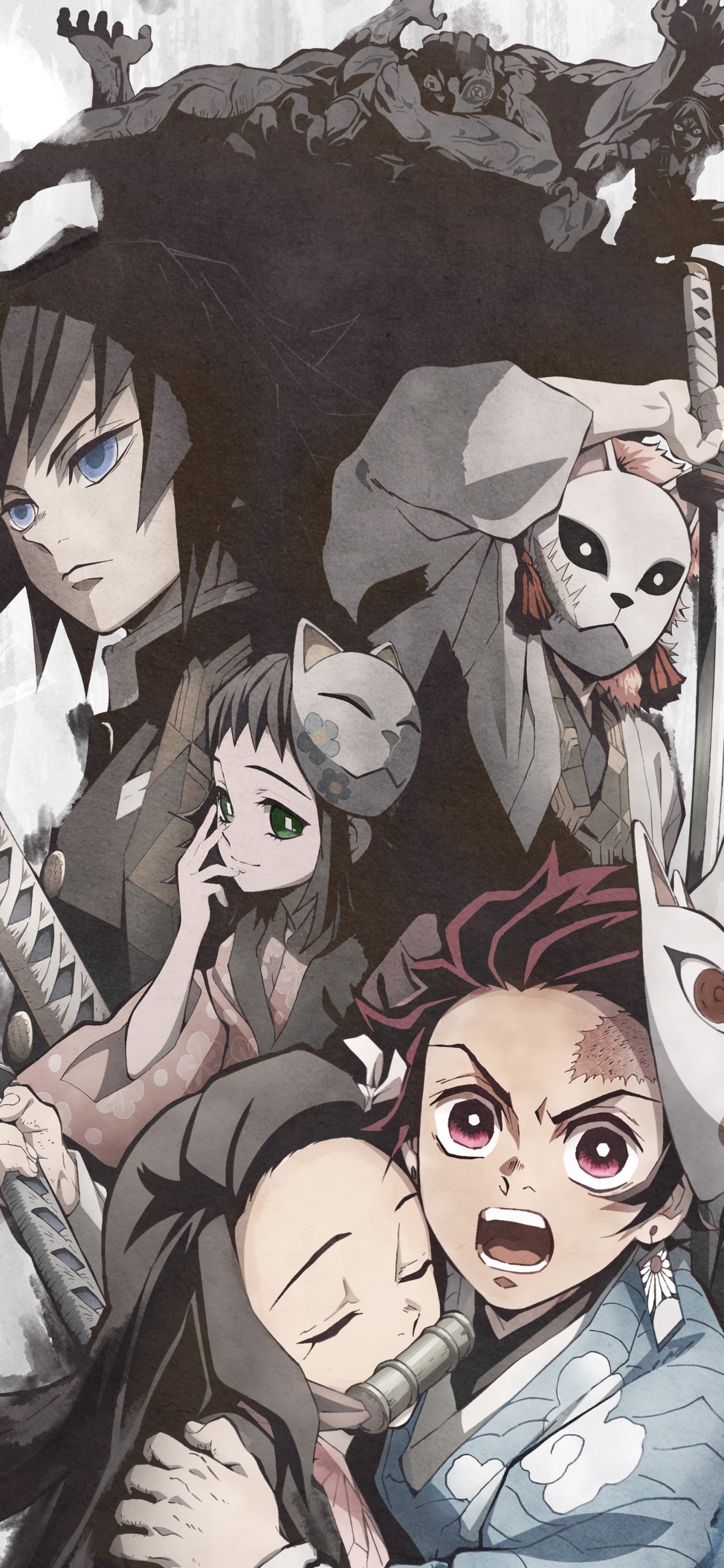 Download mobile wallpaper Anime, Nezuko Kamado, Demon Slayer: Kimetsu No Yaiba, Giyuu Tomioka, Tanjiro Kamado for free.