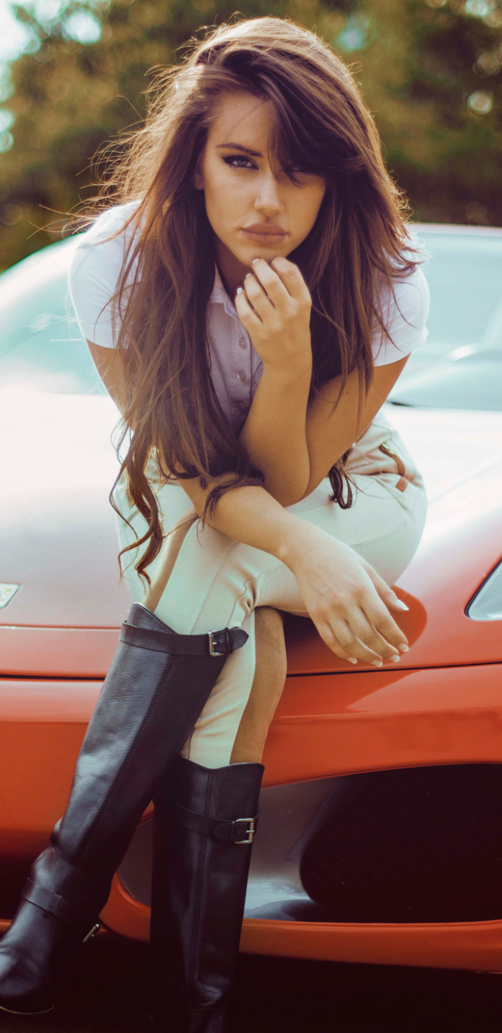 Download mobile wallpaper Ferrari, Car, Model, Women, Brown Hair, Girls & Cars for free.
