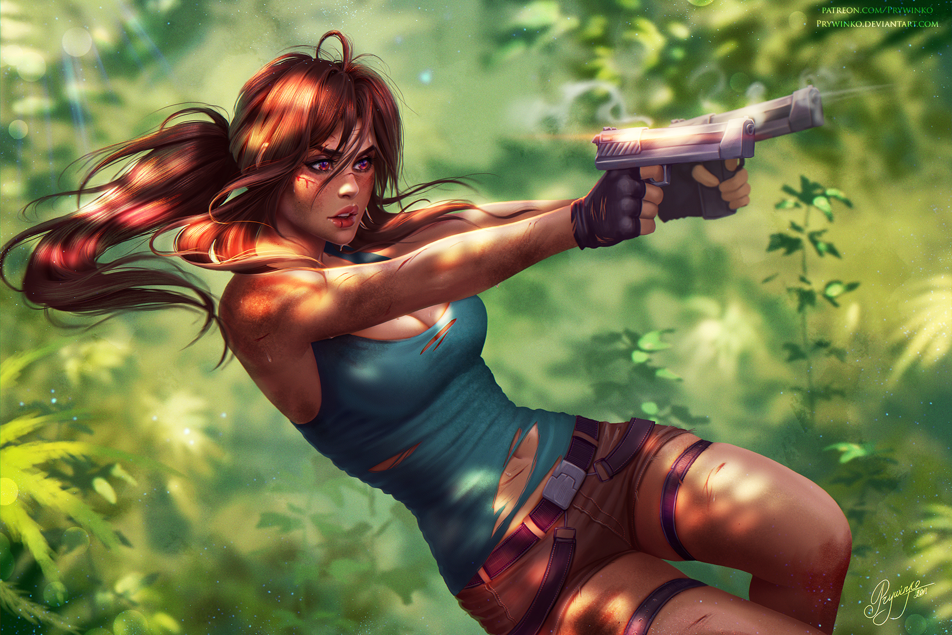 Free download wallpaper Weapon, Tomb Raider, Shorts, Video Game, Gun, Long Hair, Brown Hair, Woman Warrior, Lara Croft, Ponytail on your PC desktop