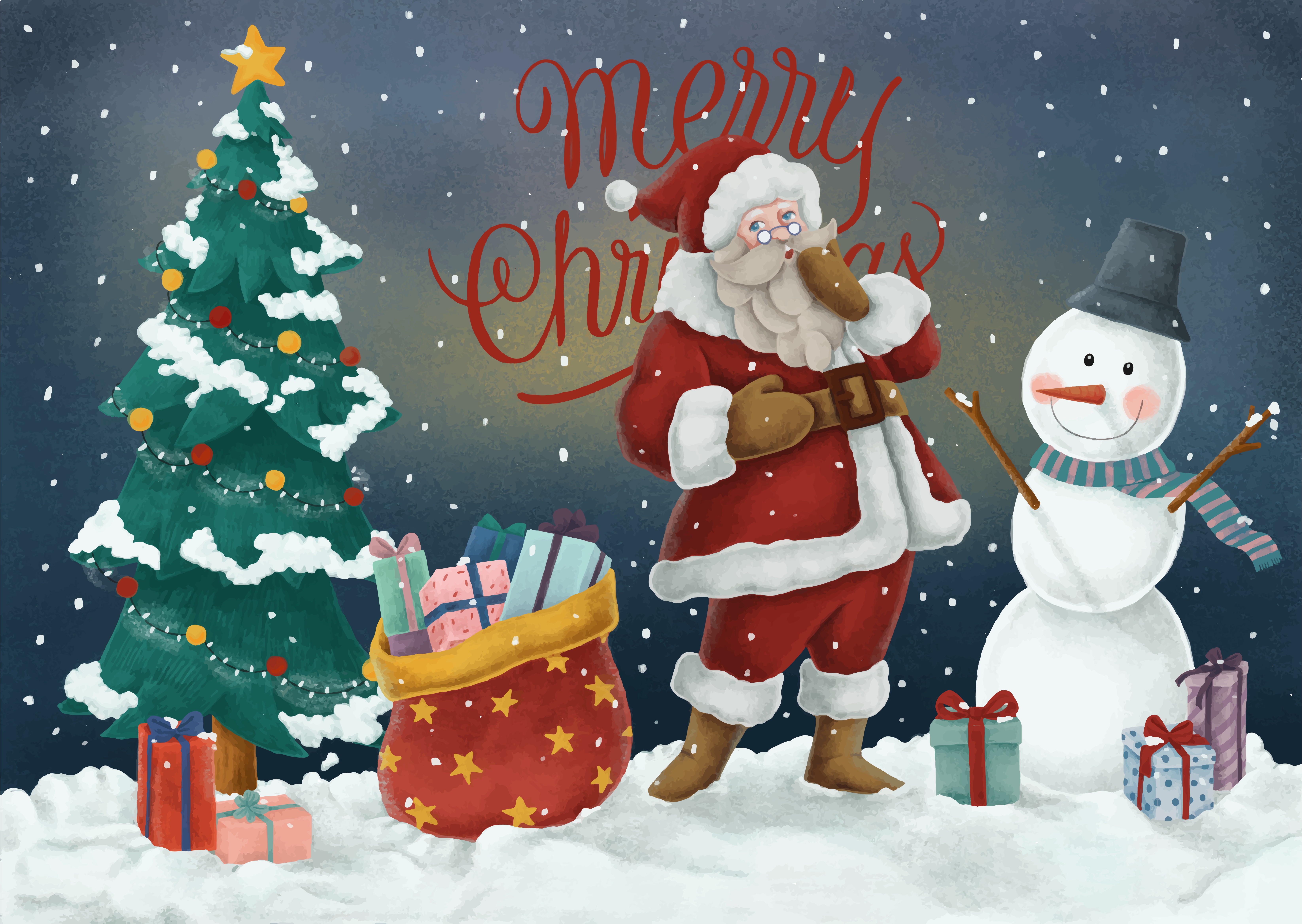 Завантажити шпалери безкоштовно Різдво, Свято, Сніговик, Різдвяна Ялинка, Санта картинка на робочий стіл ПК