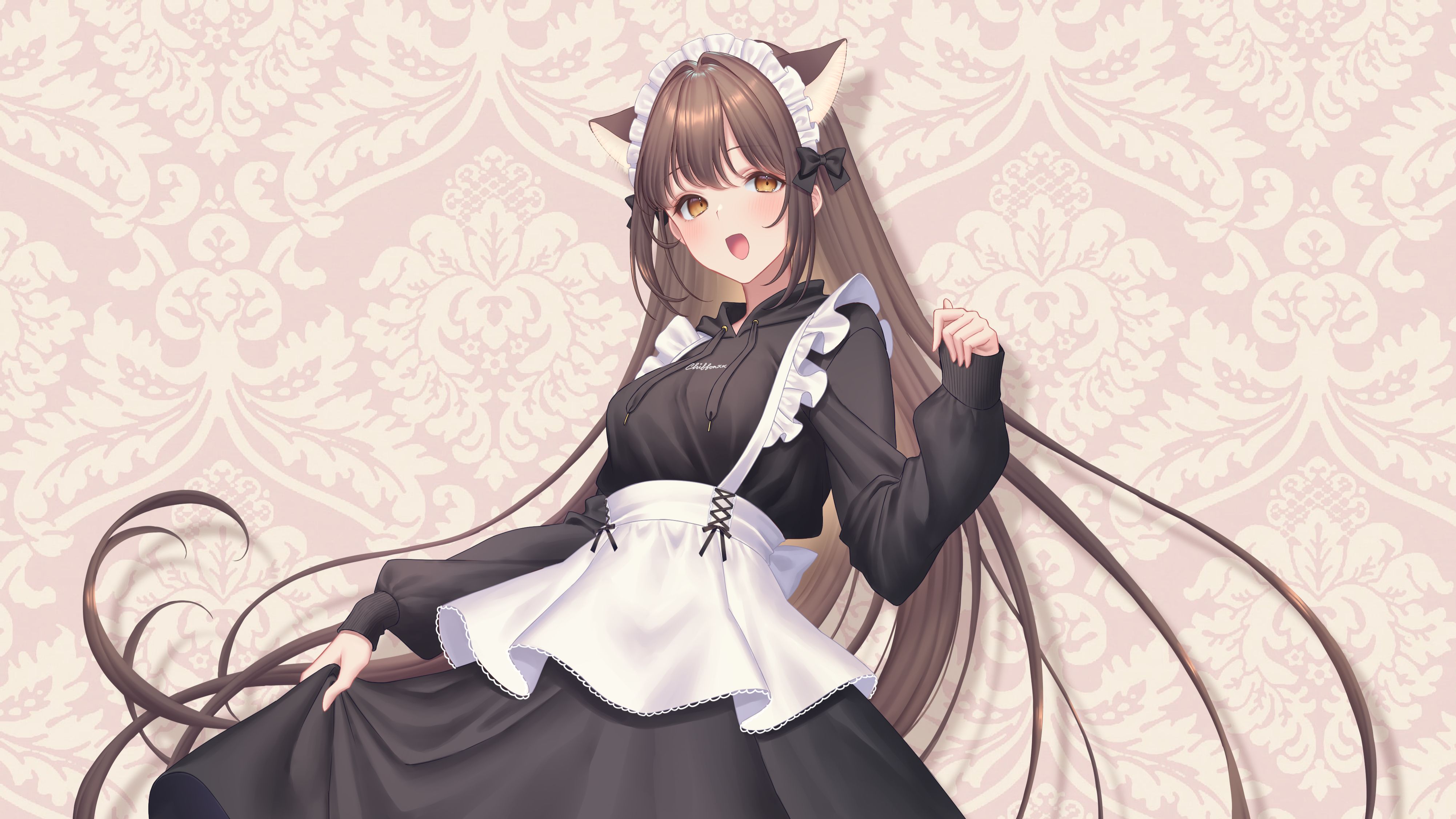 Free download wallpaper Anime, Girl, Maid, Brown Eyes, Brown Hair, Animal Ears on your PC desktop