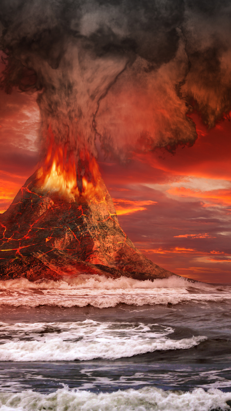 Download mobile wallpaper Fire, Smoke, Ocean, Earth, Volcano, Lava, Volcanoes for free.