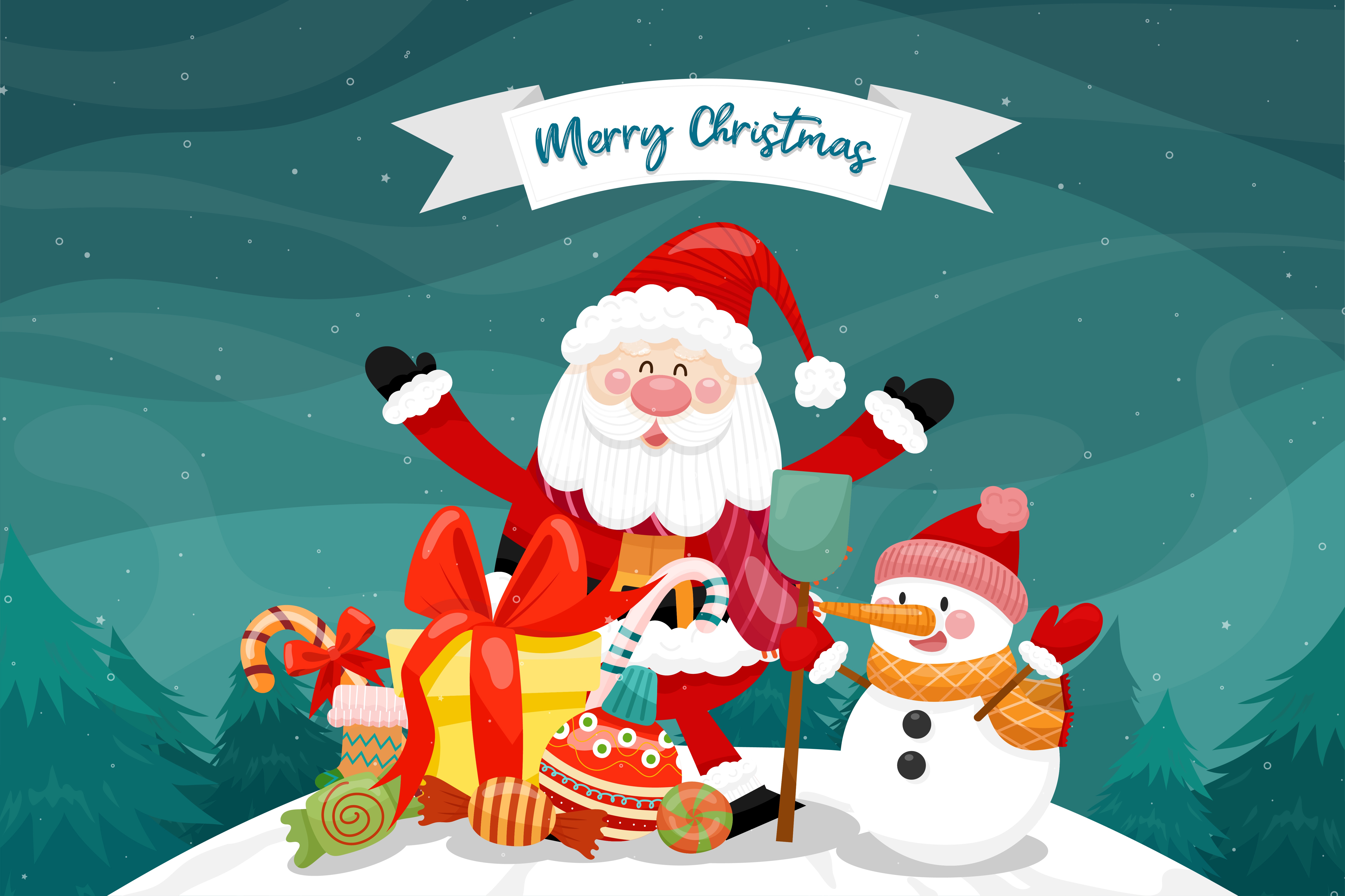 Handy-Wallpaper Feiertage, Weihnachtsmann, Weihnachten, Schneemann, Frohe Weihnachten kostenlos herunterladen.