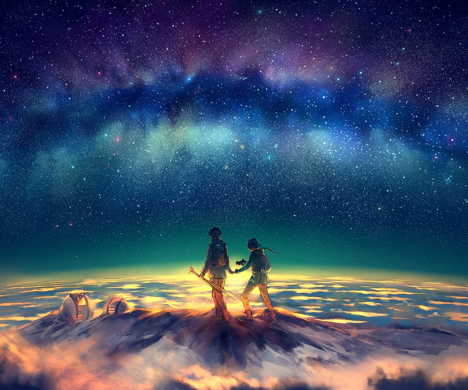 Laden Sie das Sterne, Gipfel, Platz, Original, Weltraum, Animes-Bild kostenlos auf Ihren PC-Desktop herunter