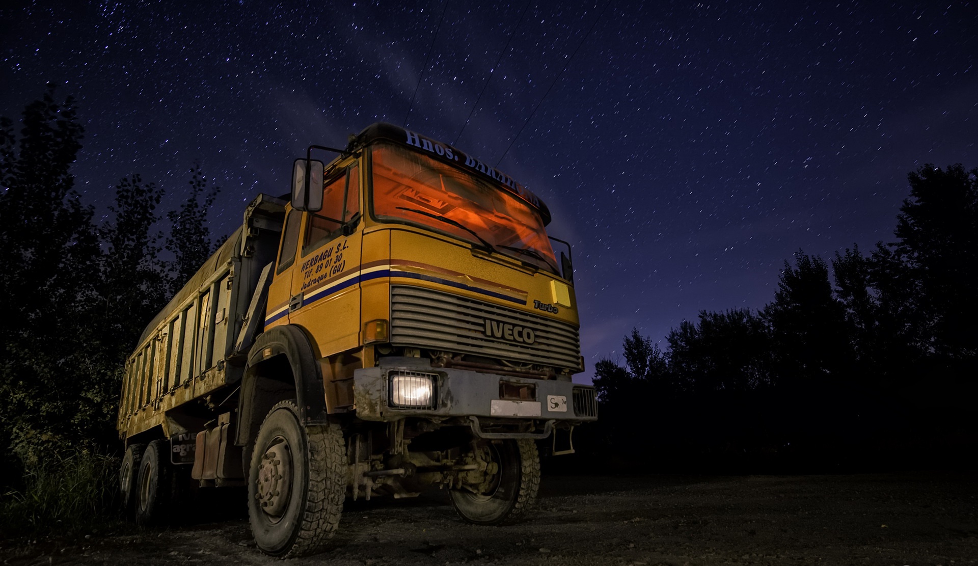 vehicles, truck, iveco, night, stars