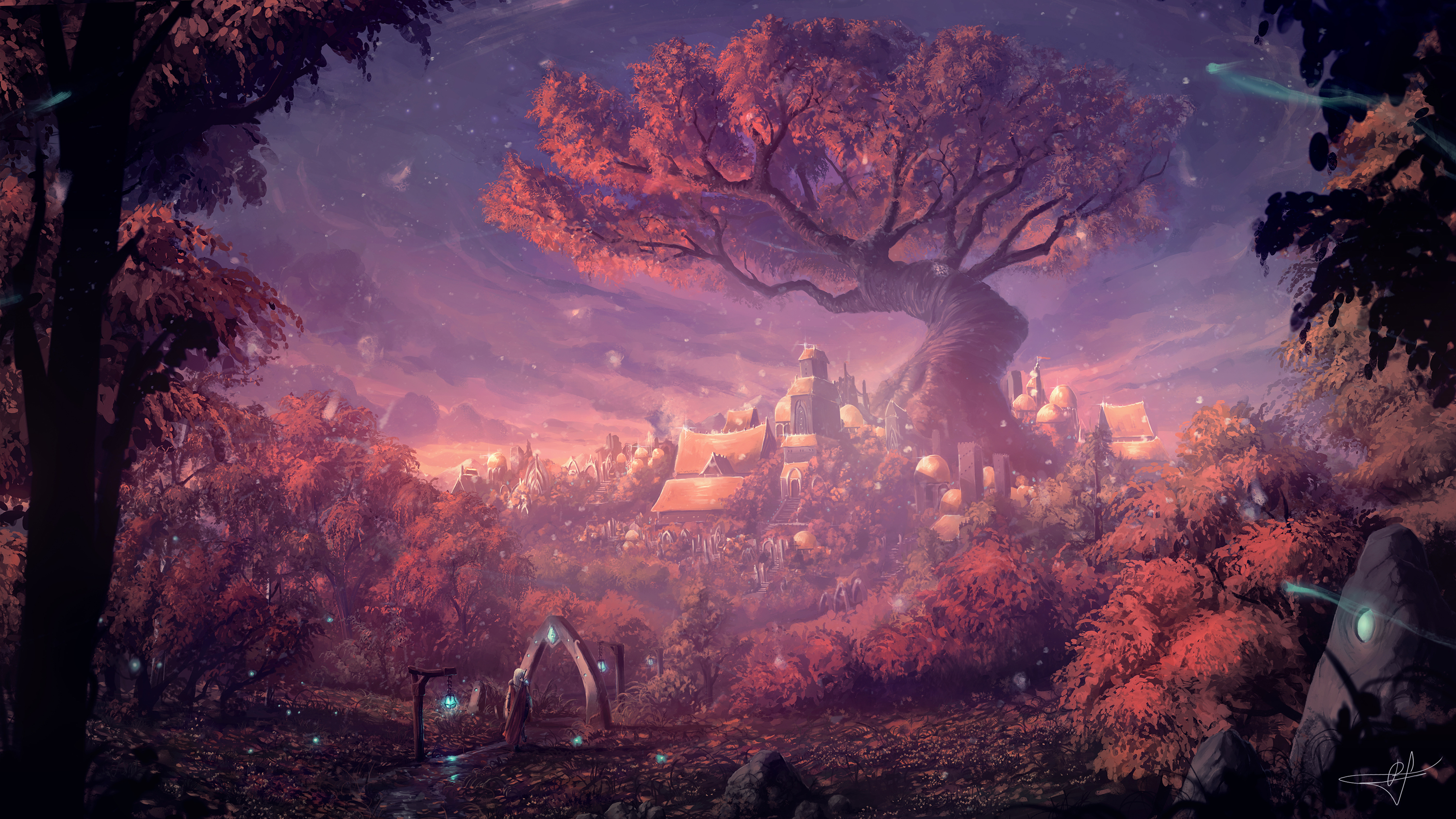 Free download wallpaper Fantasy, City, Forest, Tree on your PC desktop