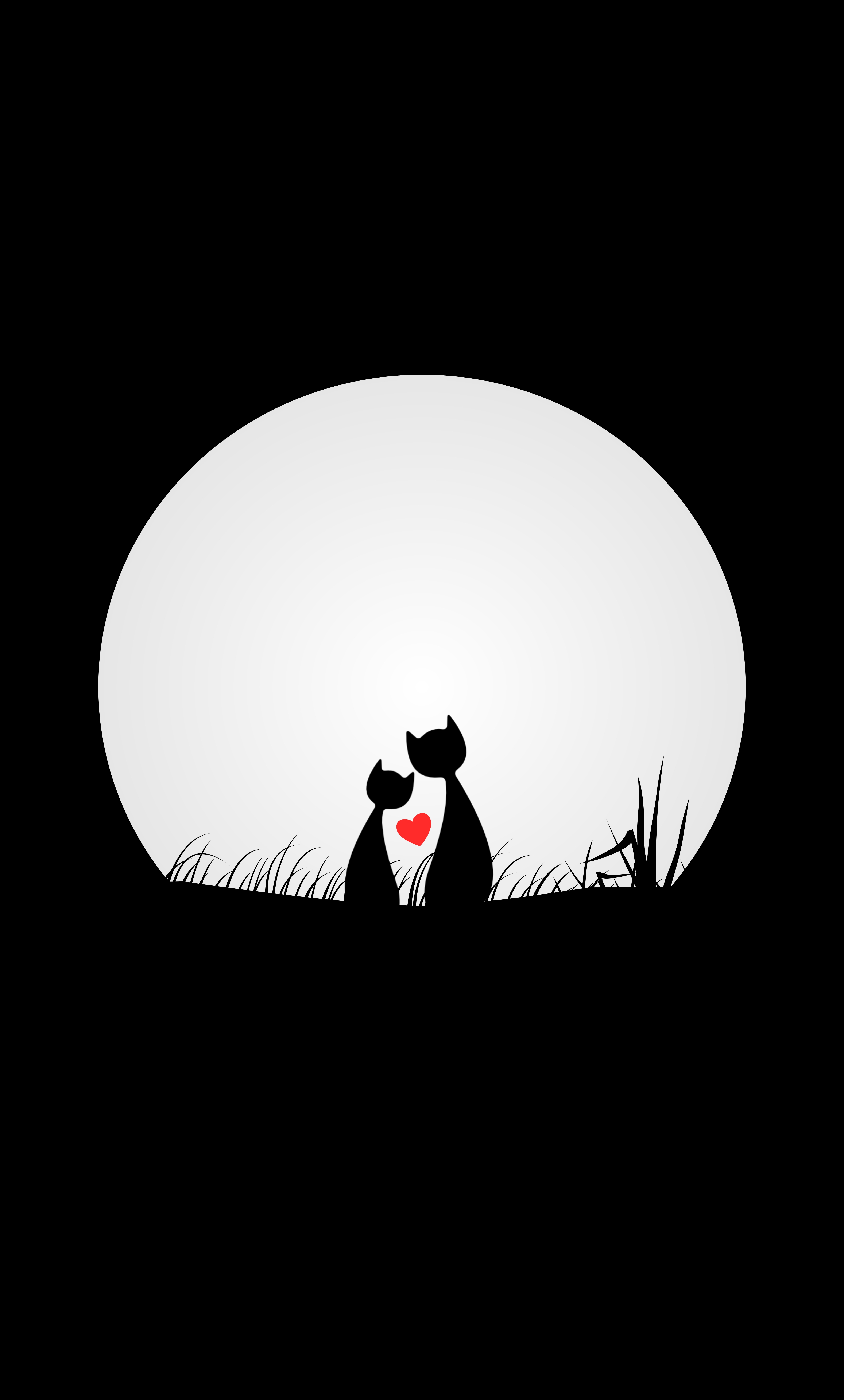 Full HD love, cats, night, moon, vector, silhouettes