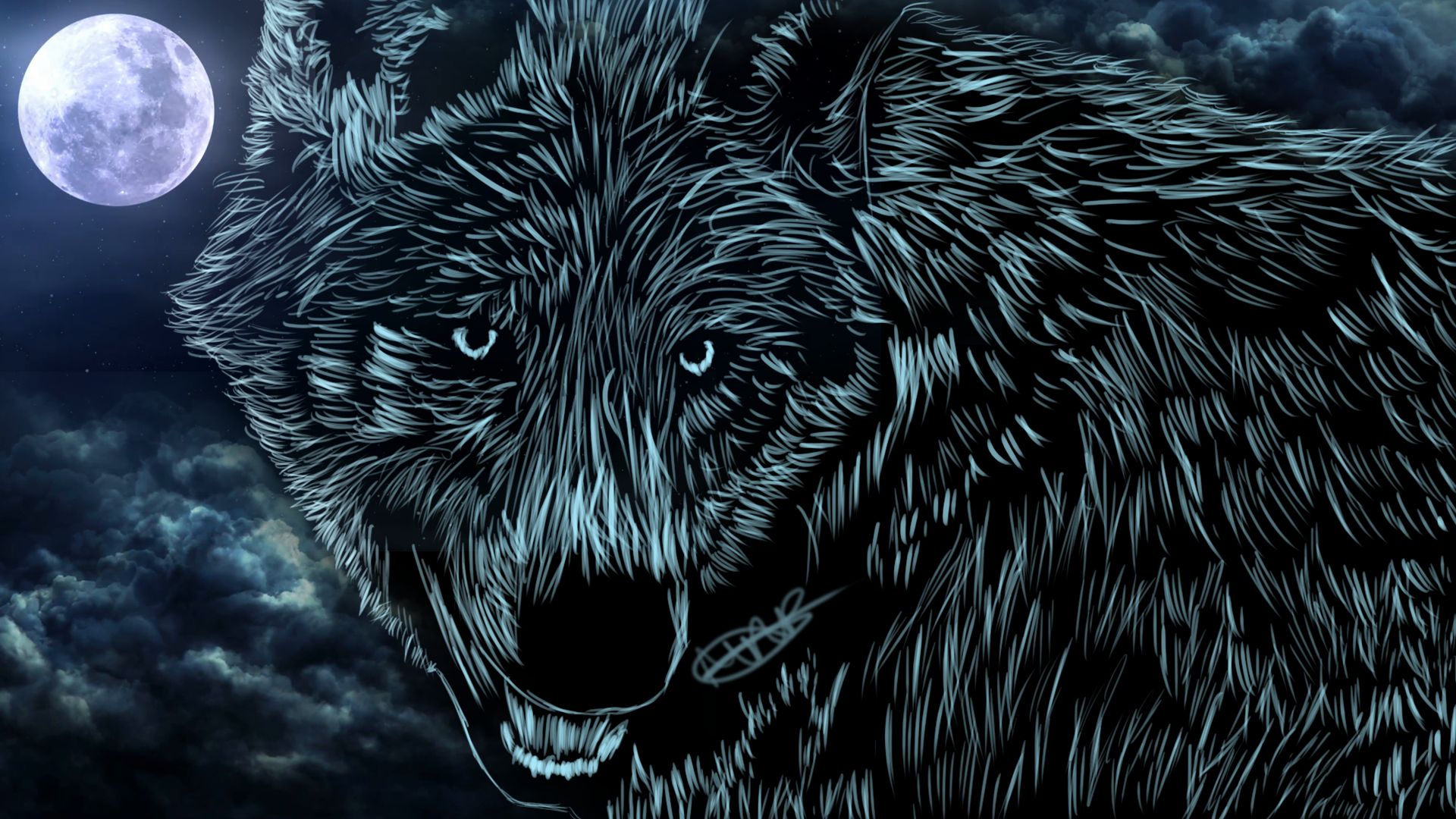 Скачать обои бесплатно Животные, Волки, Ночь, Луна, Волк картинка на рабочий стол ПК