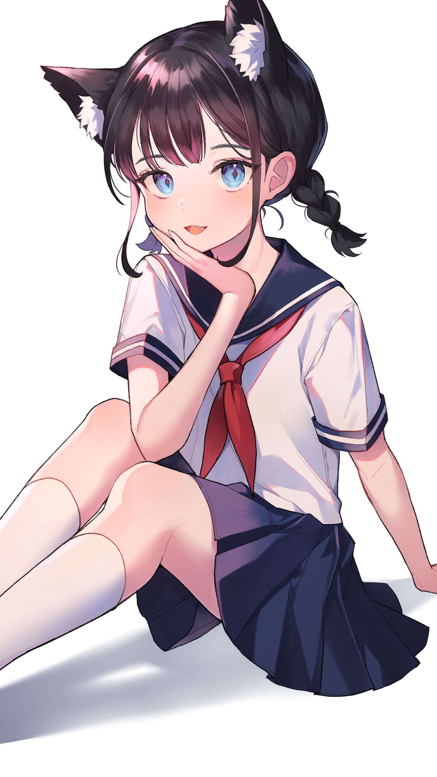 Download mobile wallpaper Anime, Skirt, Blue Eyes, Original, School Uniform, Brown Hair, Animal Ears for free.