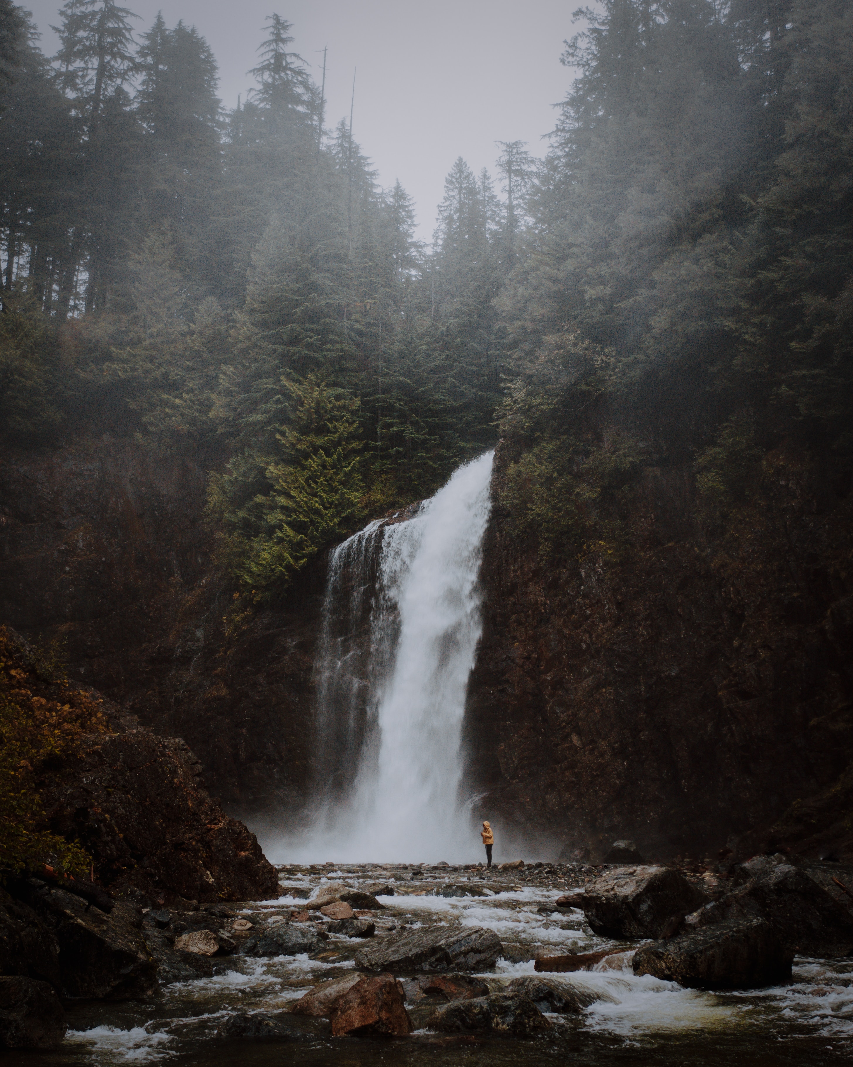 Download mobile wallpaper Break, Precipice, Trees, Rivers, Waterfall, Landscape, Nature for free.
