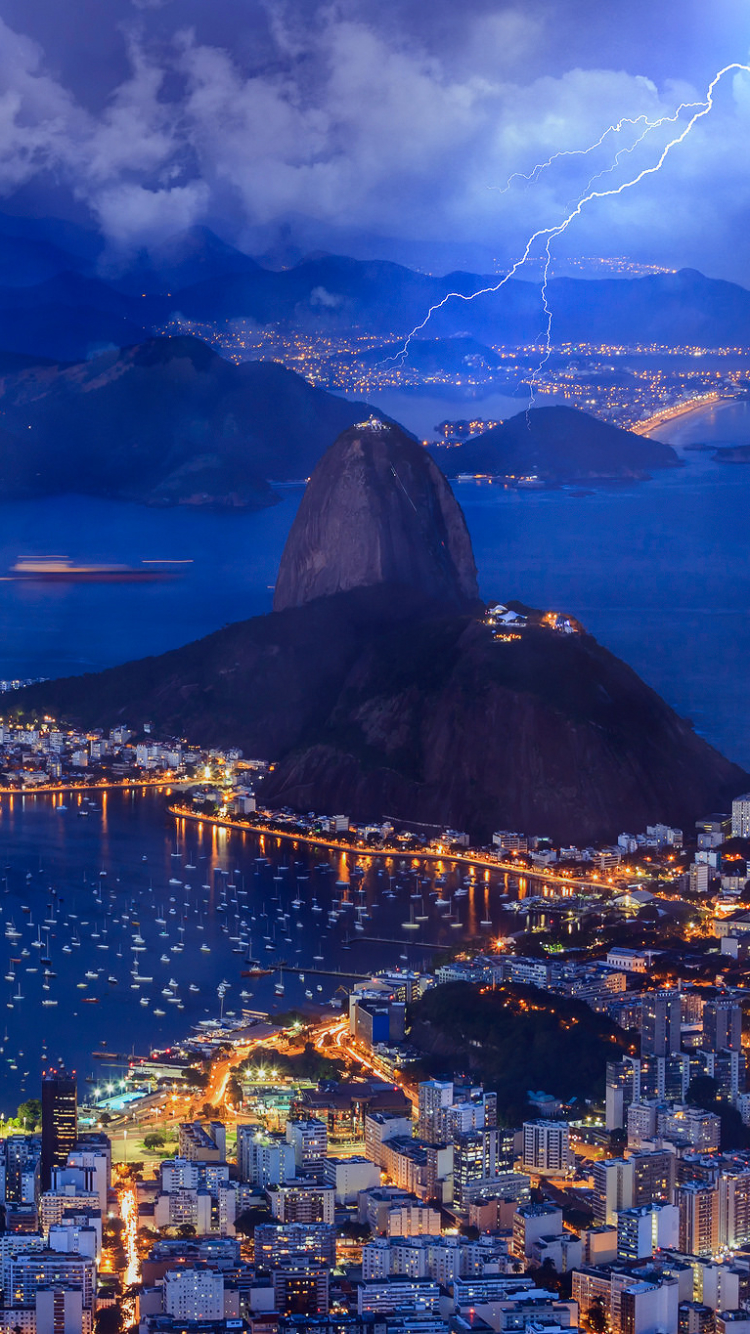 Download mobile wallpaper Cities, Lightning, Rio De Janeiro, Brazil, Man Made, Botafogo for free.